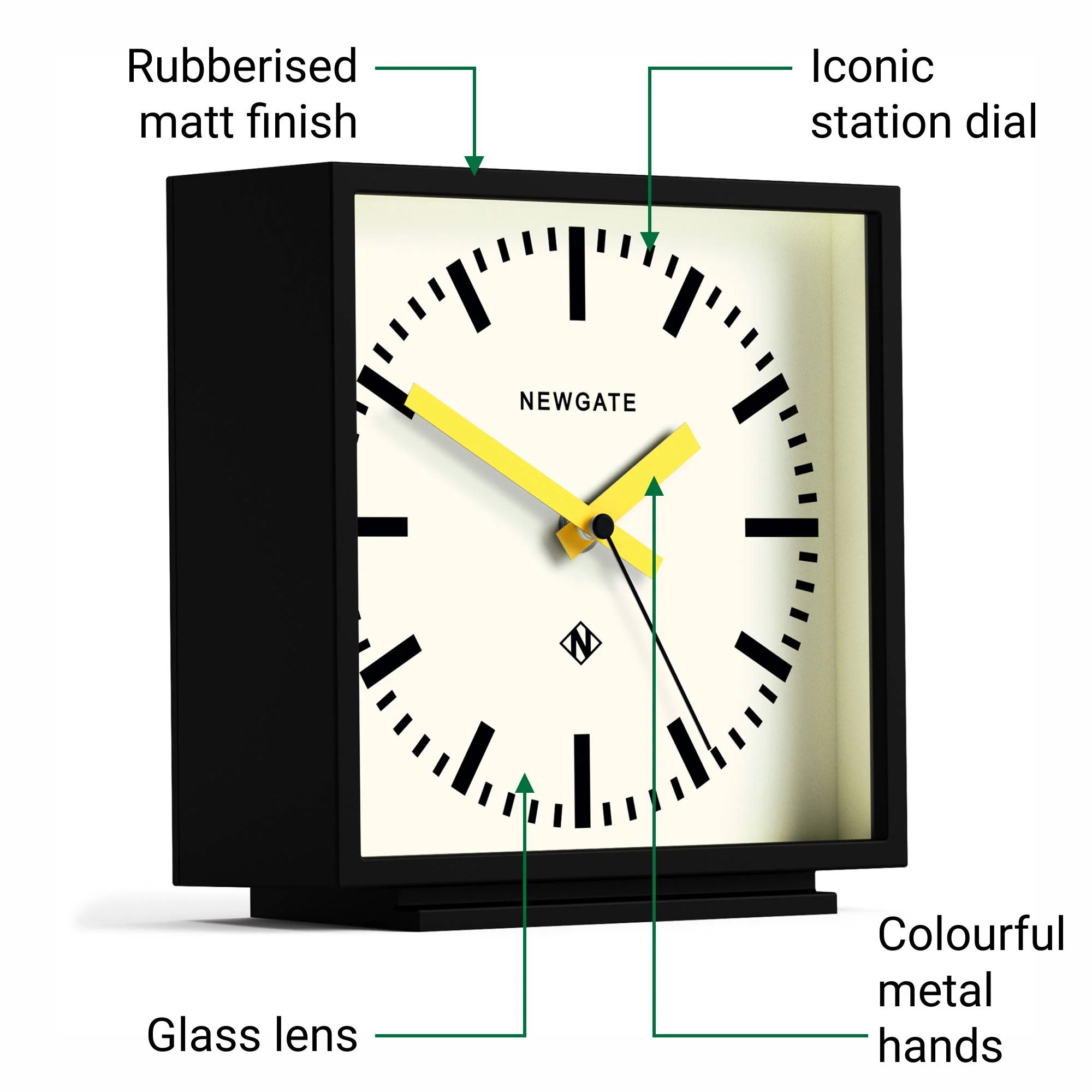 Newgate Amp mantel clock in black with yellow hands - Image 6