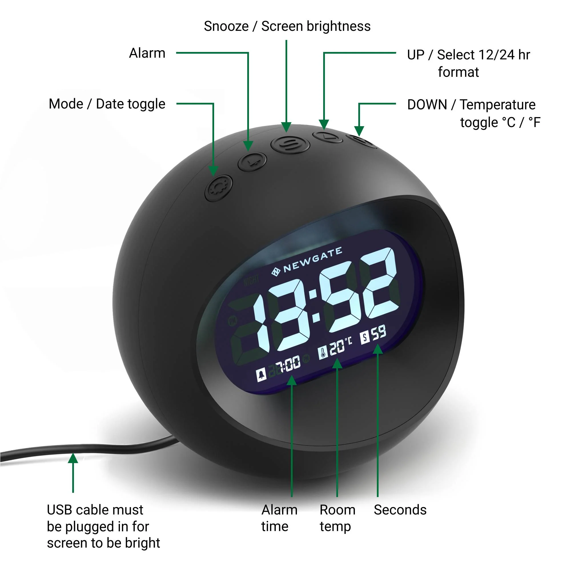Newgate Centre of the Earth LCD alarm in black - Image 7