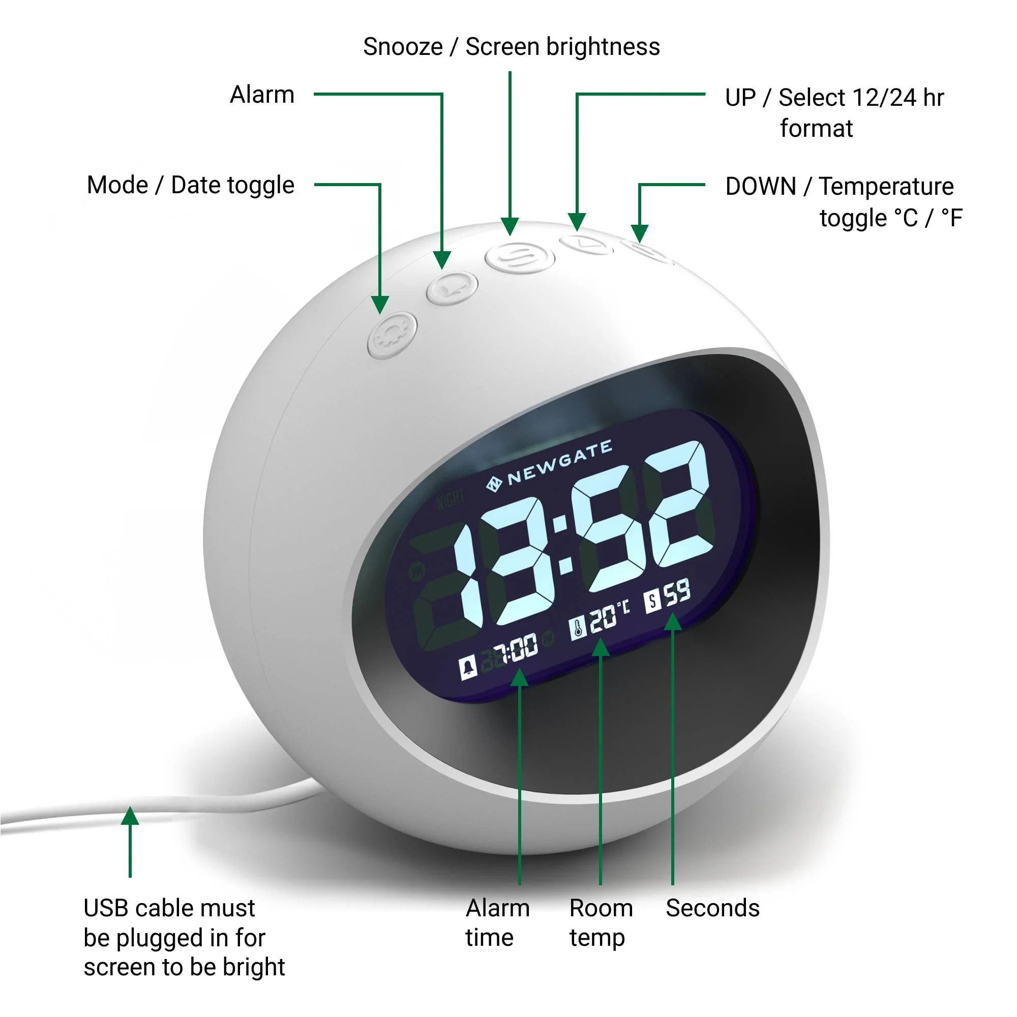 Newgate Centre of the Earth LCD alarm in white - Image 7