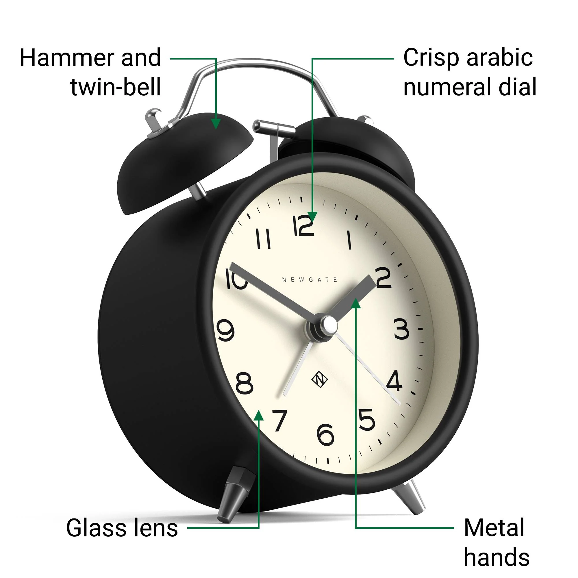 Newgate Charlie Bell alarm clock in black - Image 5