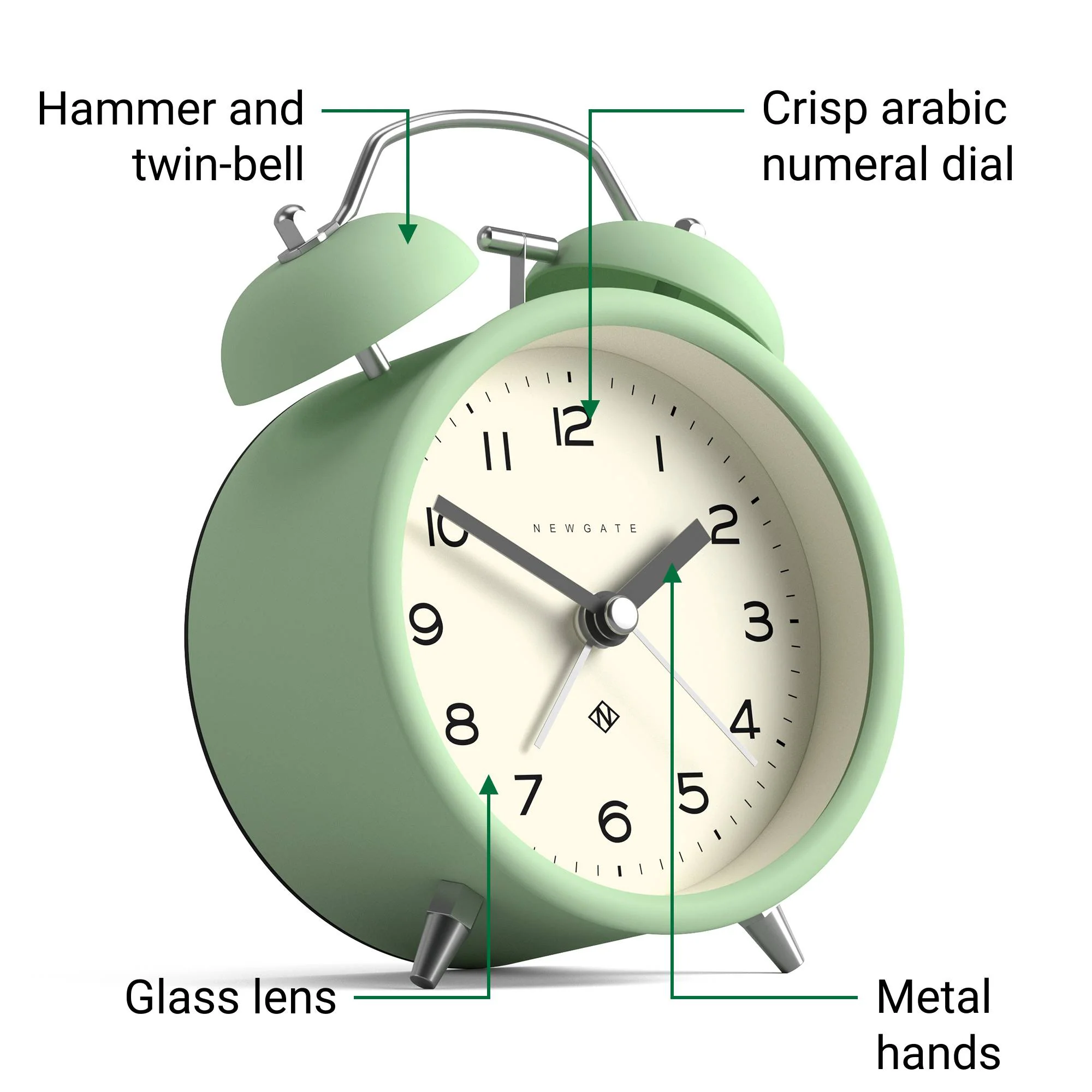 Newgate Charlie Bell alarm clock in neo-mint - Image 5