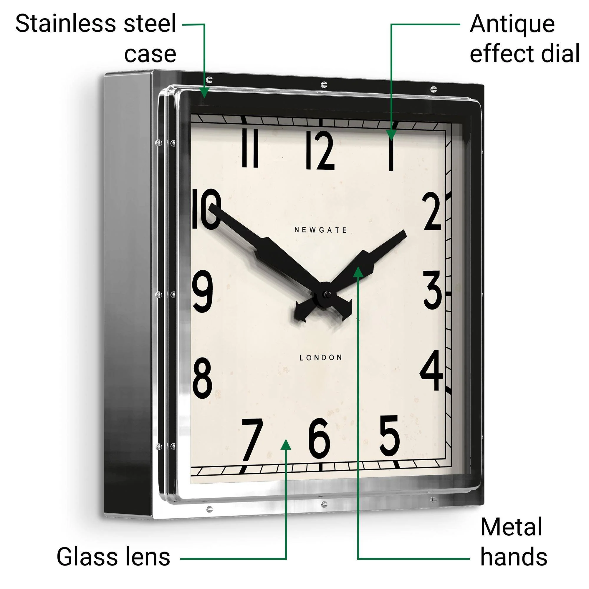 Newgate Quad wall clock in stainless steel - Image 6