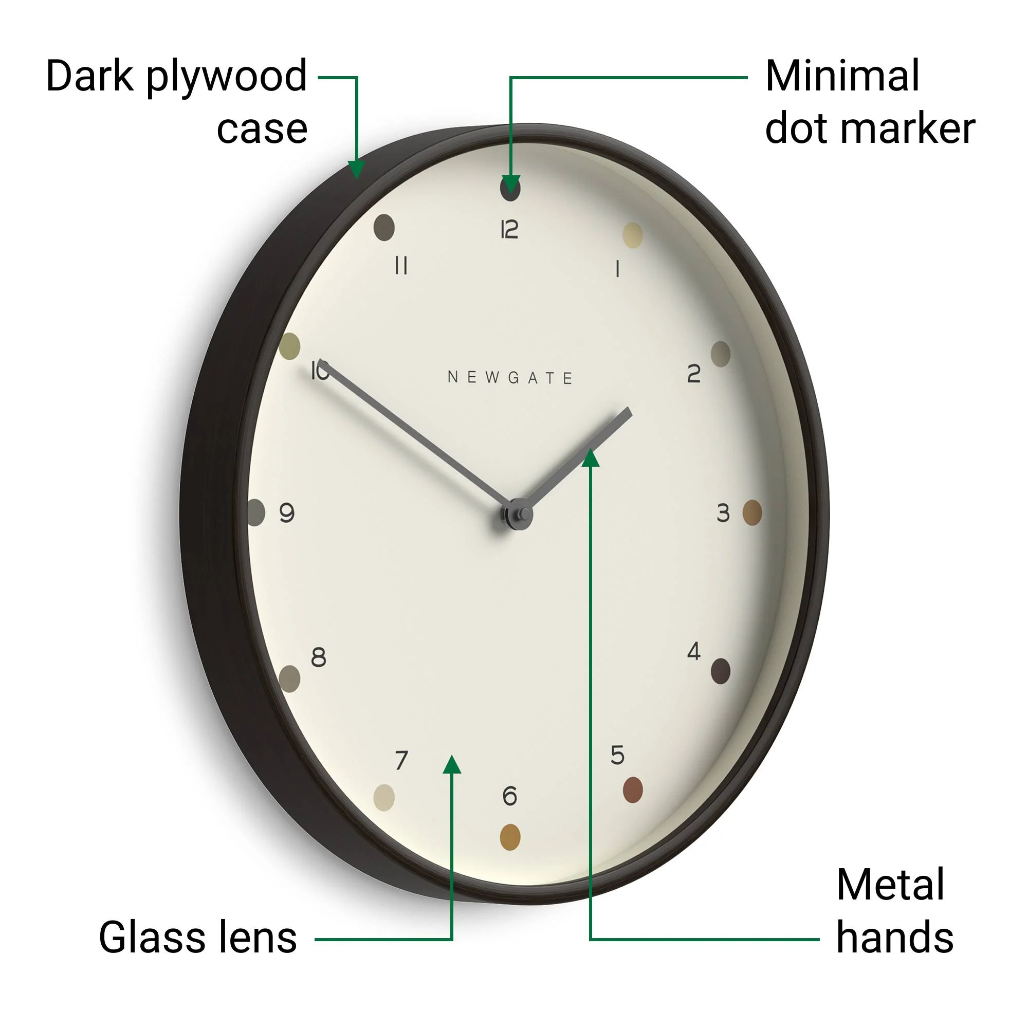 Newgate Mr Clarke dot wall clock in dark wood 40cm - Image 6