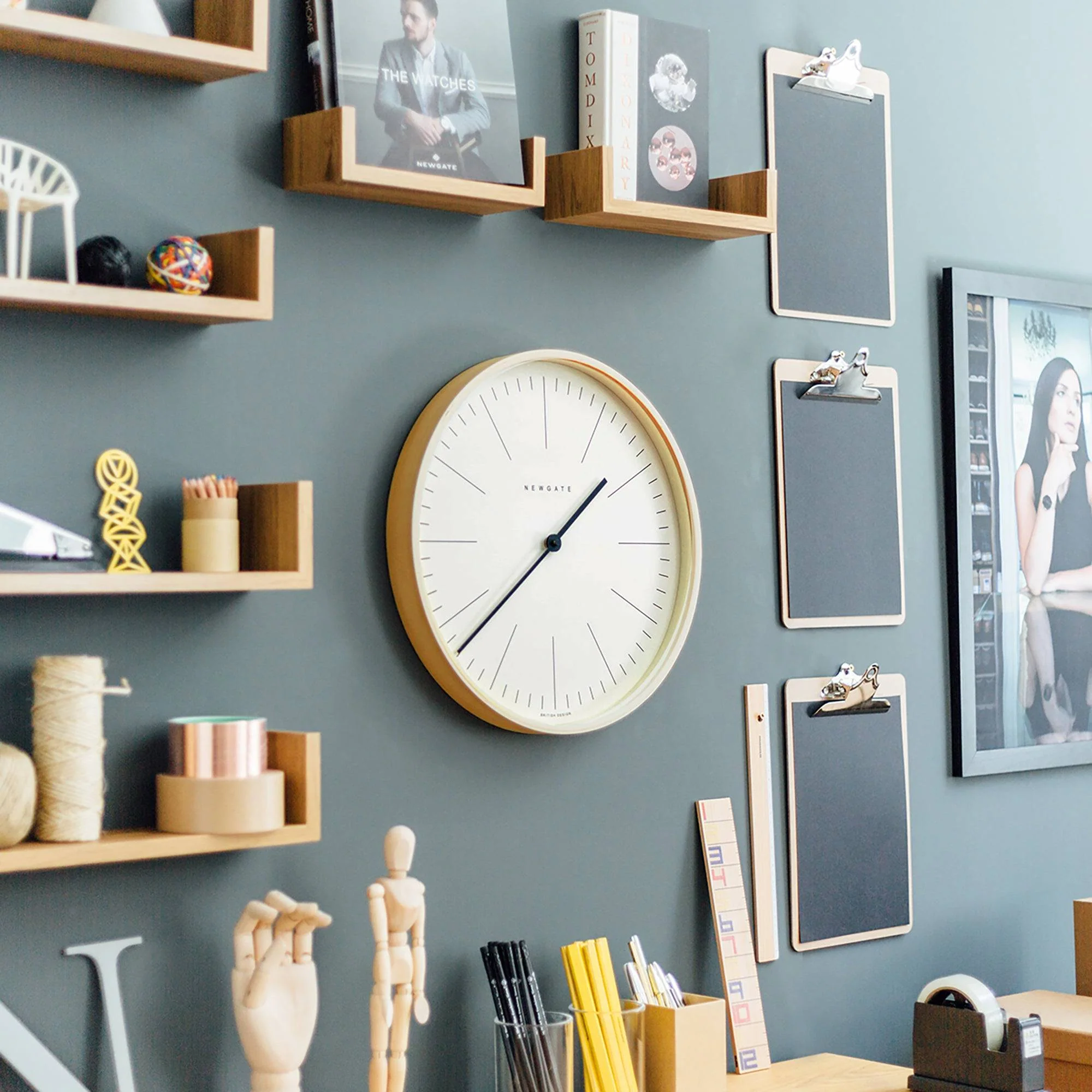 Newgate Mr Clarke marker wall clock in light wood 40cm - Image 5