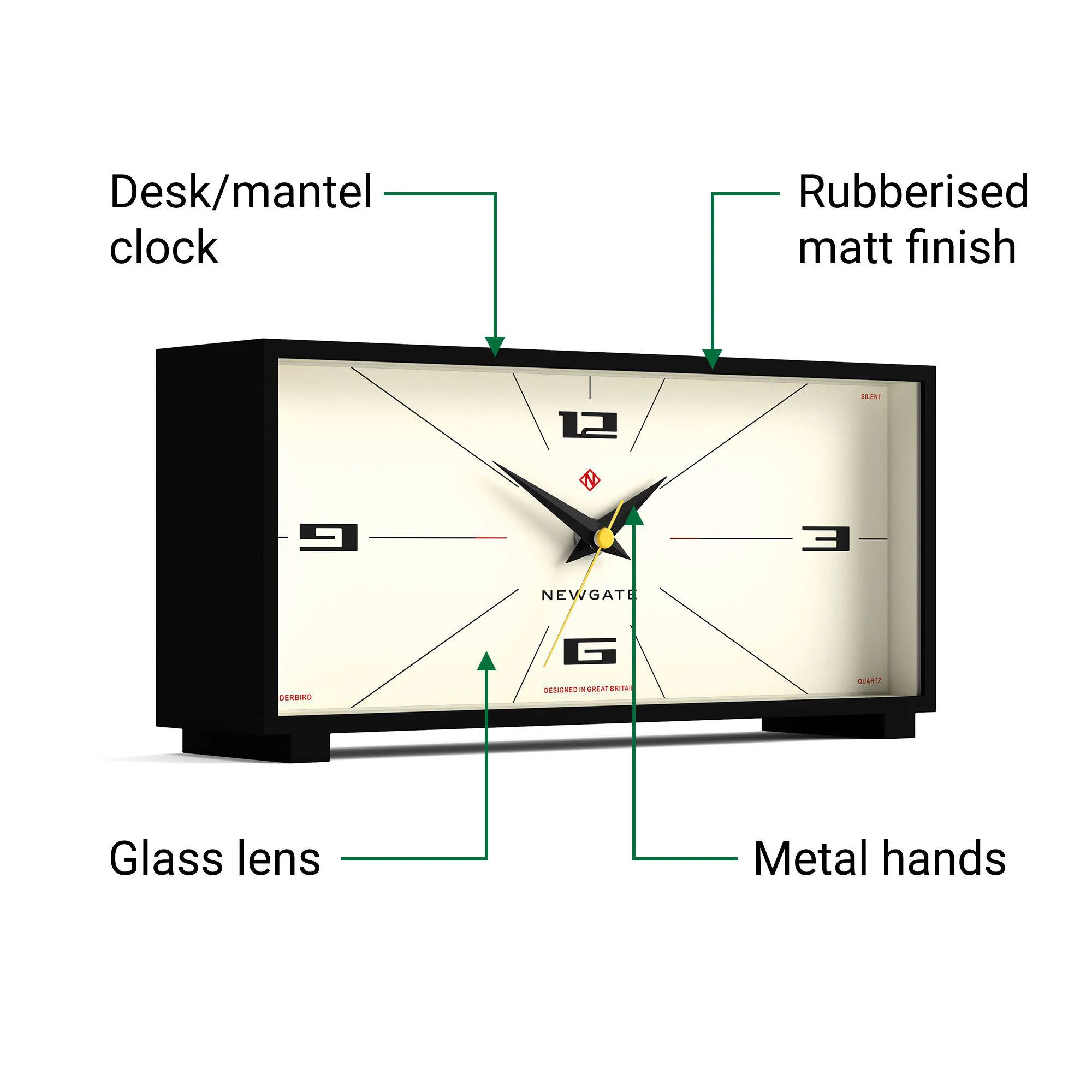Newgate Thunderbird mantel clock in black - Image 6