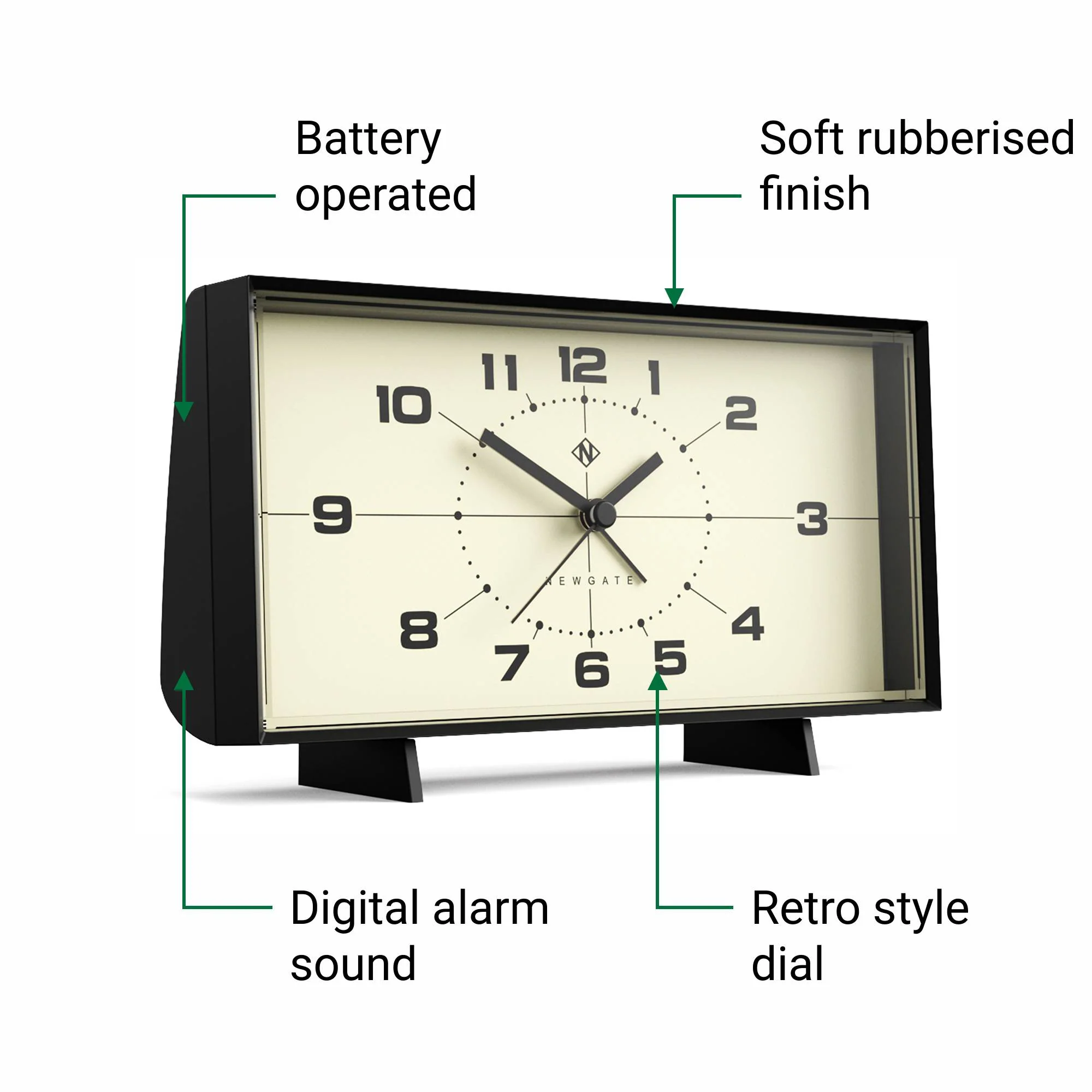 Newgate Wideboy alarm clock in black and cream - Image 6