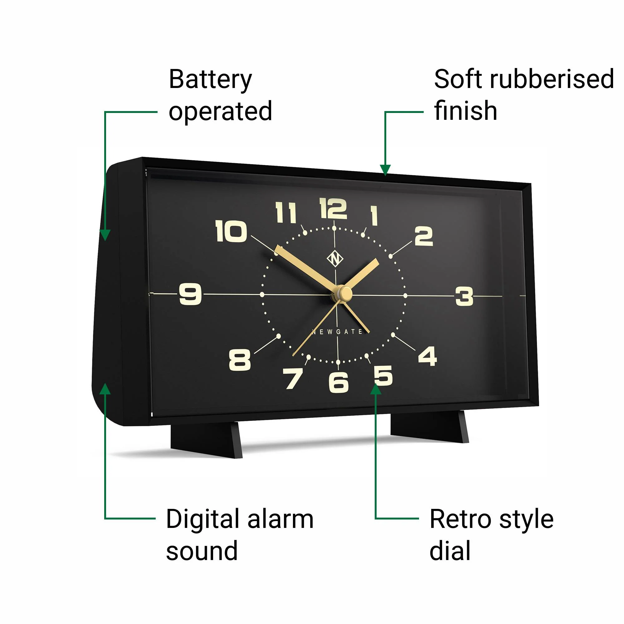 Newgate Wideboy alarm clock in black - Image 6