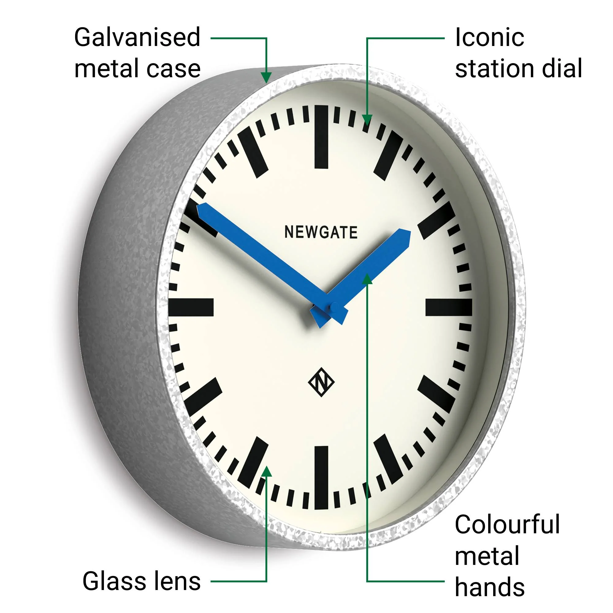 Newgate Luggage wall clock in galvanised and blue - Image 5