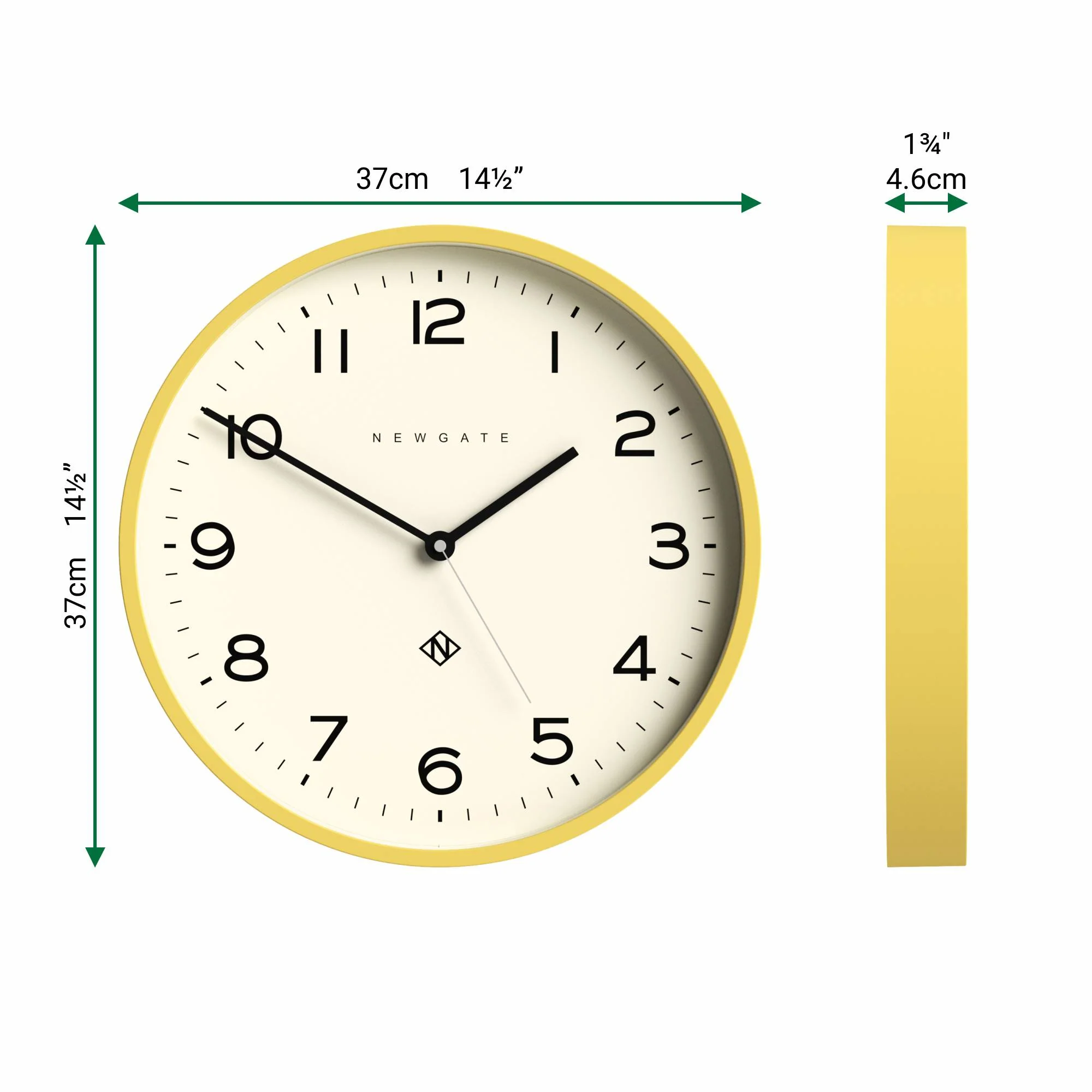 Newgate Echo Number Three wall clock in yellow - Image 4