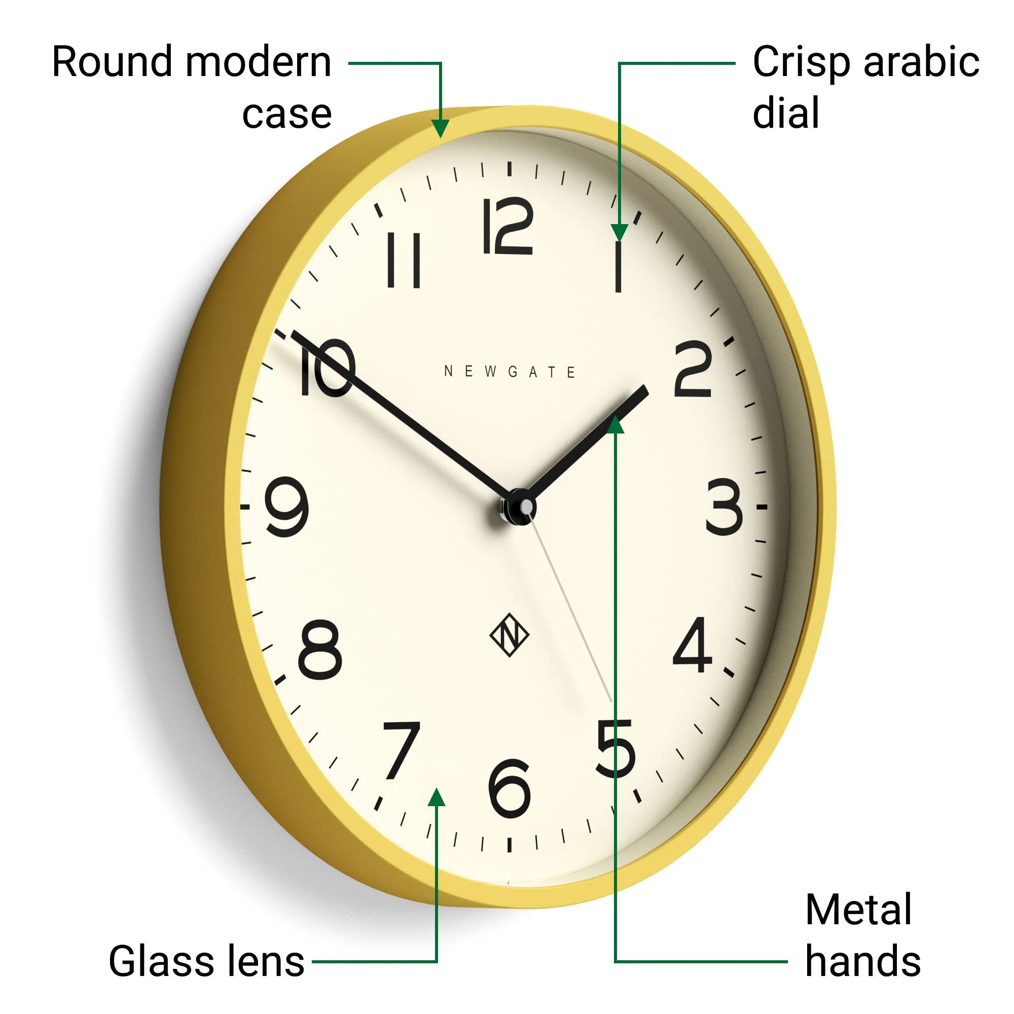 Newgate Echo Number Three wall clock in yellow - Image 6