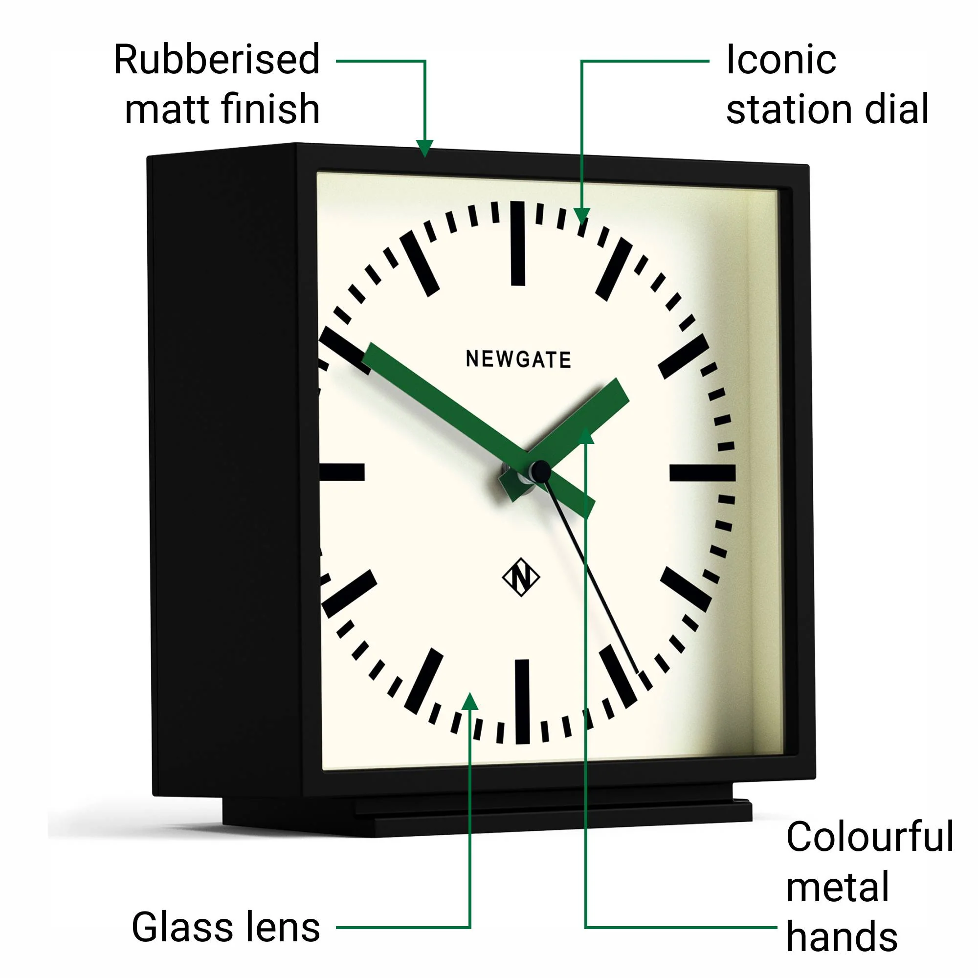 Newgate Amp mantel clock in black with green hands - Image 6