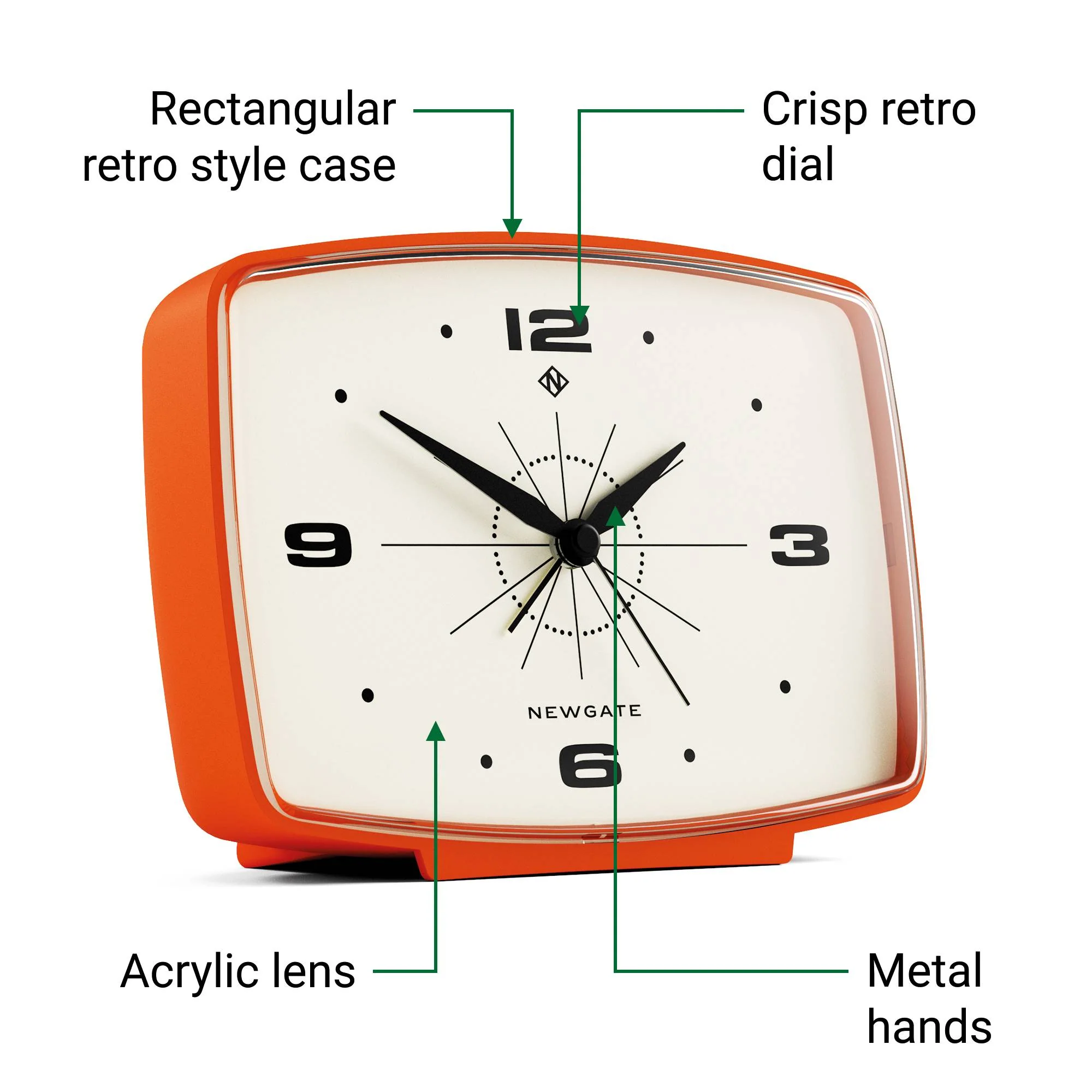 Newgate Brooklyn alarm clock in pumpkin orange - Image 6