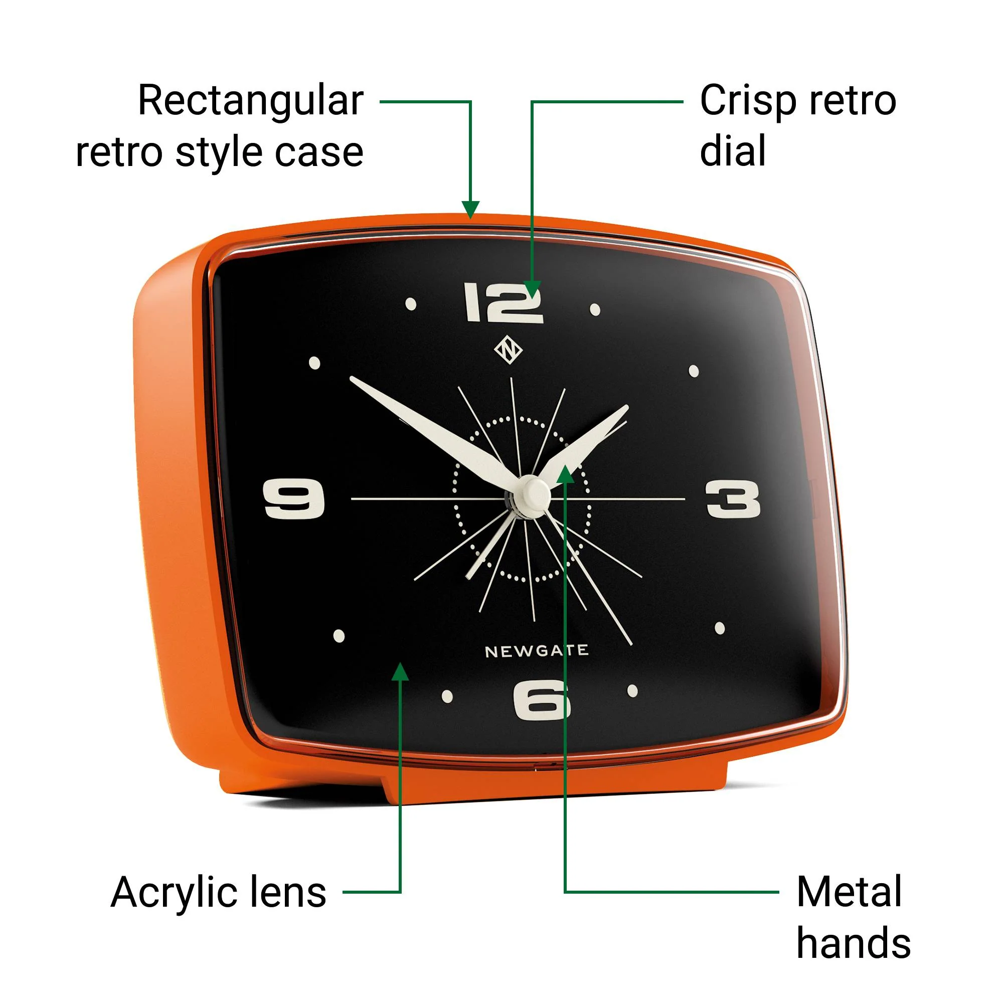 Newgate Brooklyn alarm clock in pumpkin orange - Image 6