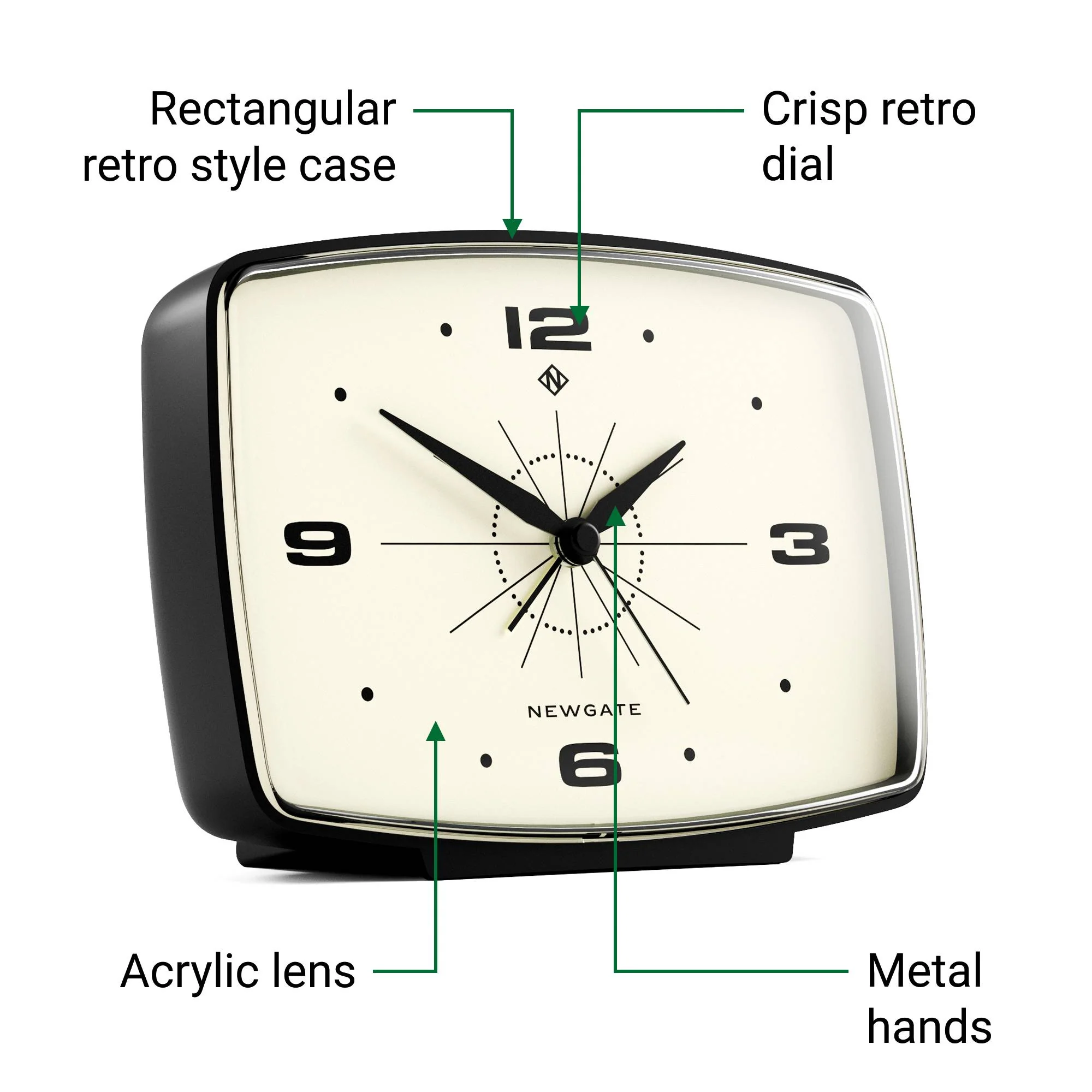 Newgate Brooklyn alarm clock in black - Image 6