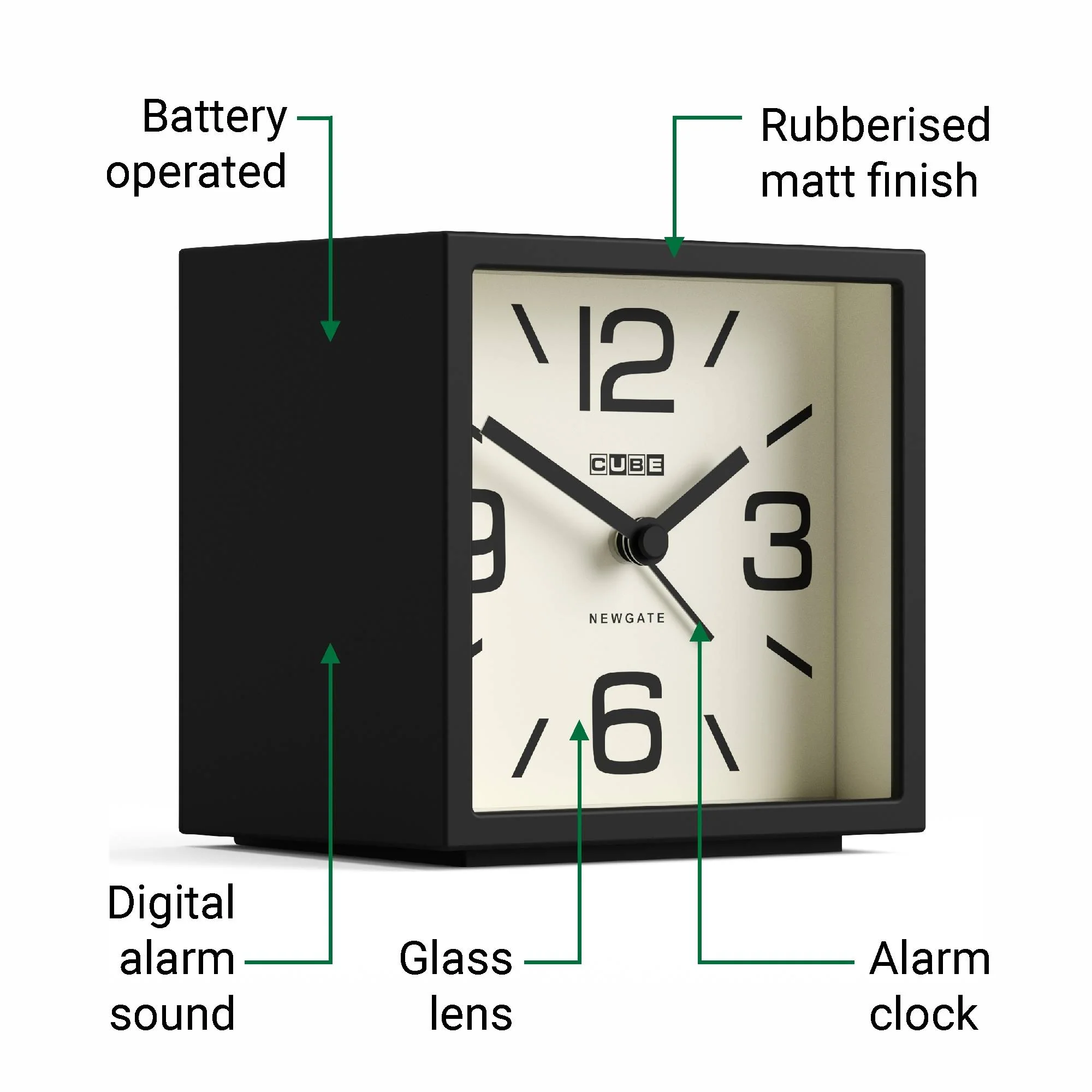 Newgate Cube alarm clock in black - Image 6