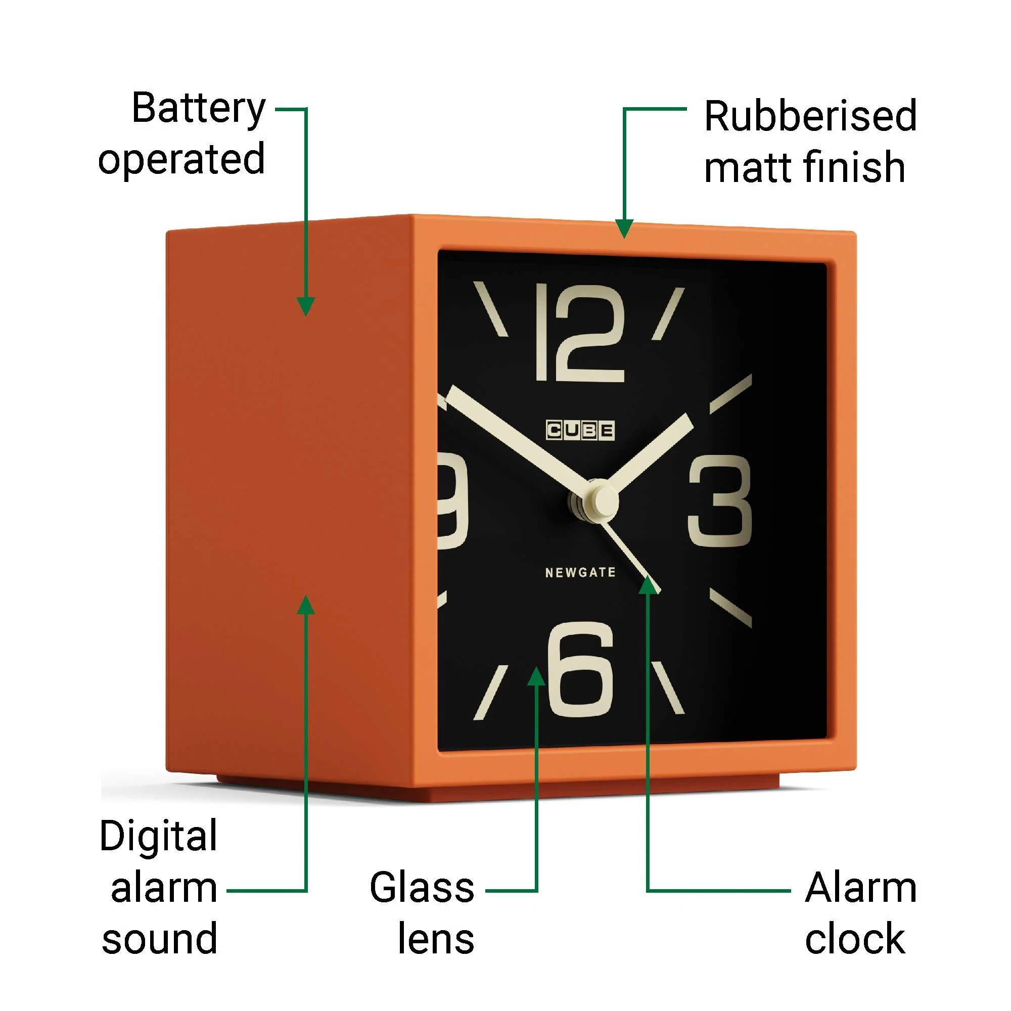 Newgate Cube alarm clock in orange - Image 6