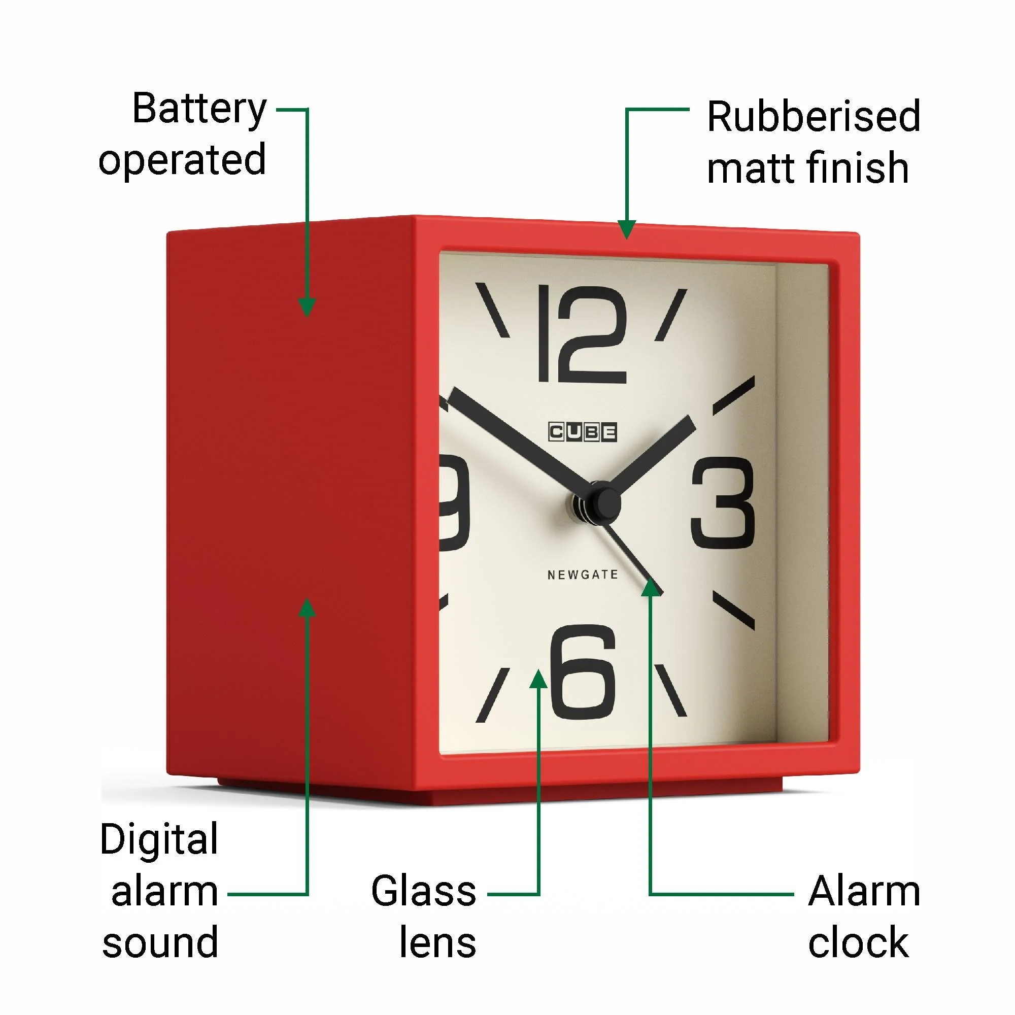 Newgate Cube alarm clock in red - Image 6