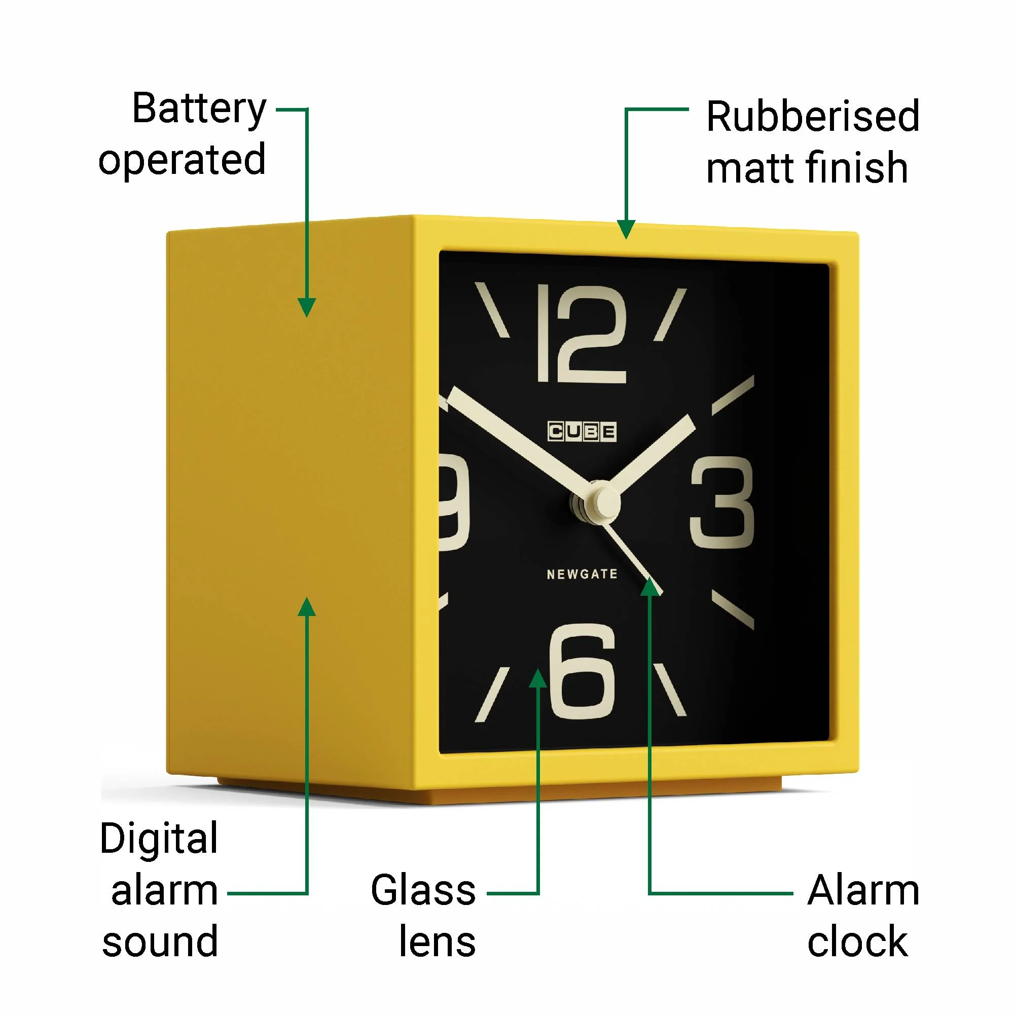 Newgate Cube alarm clock in yellow - Image 6