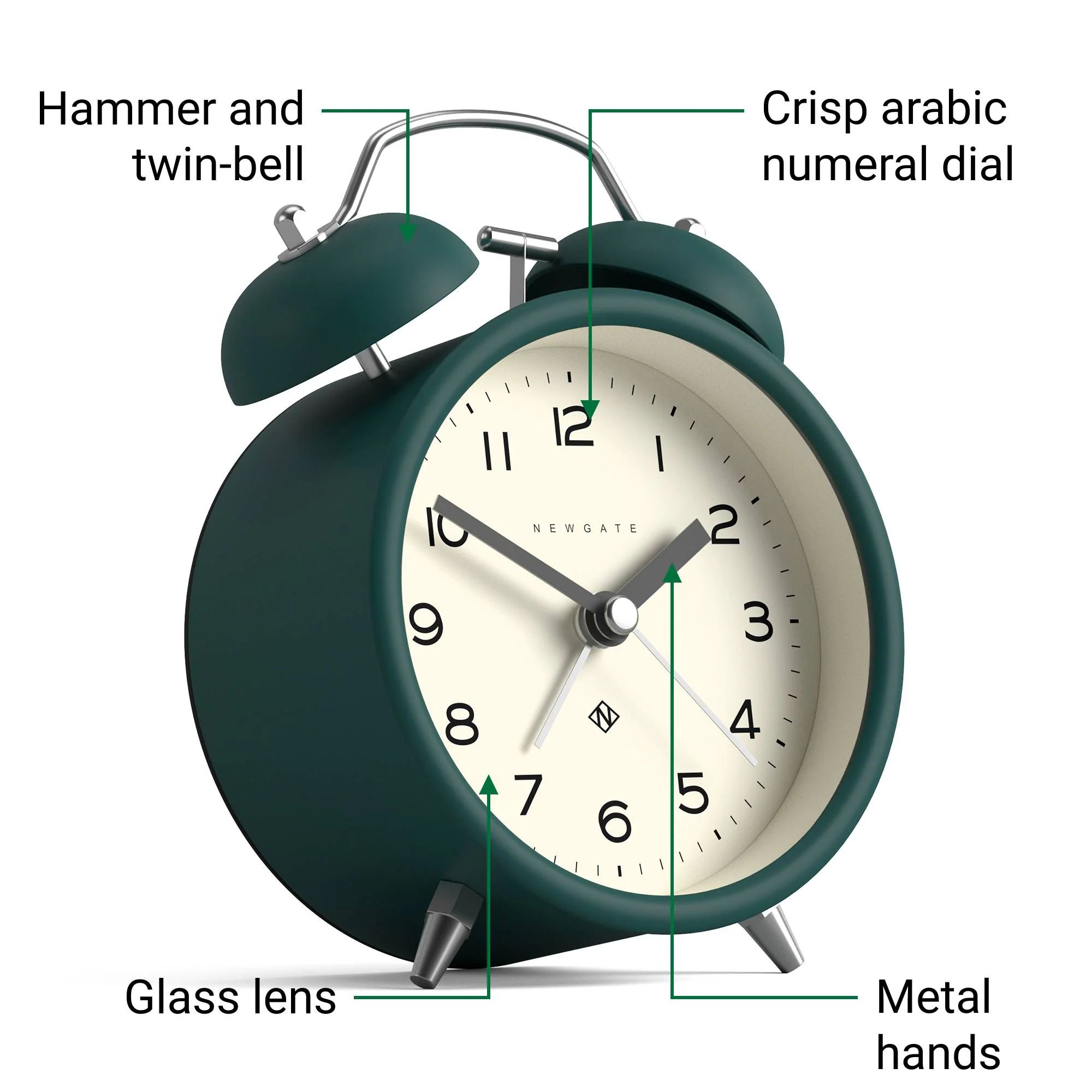 Newgate Charlie Bell alarm clock in eden green - Image 6