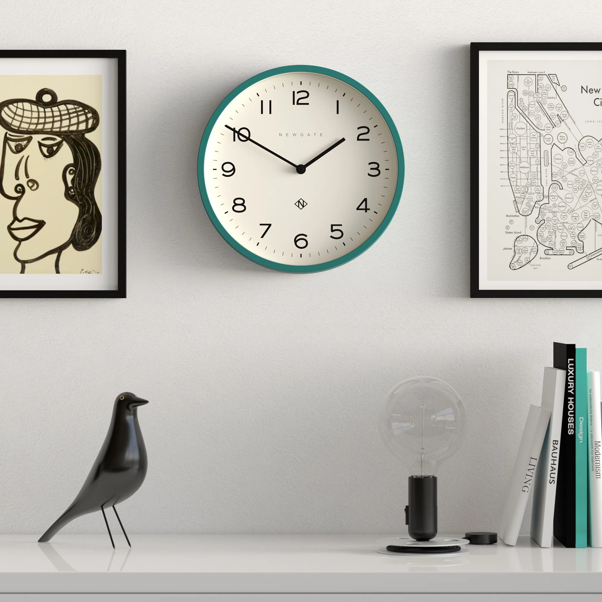 Newgate Echo Number Four wall clock in eden green - Image 3