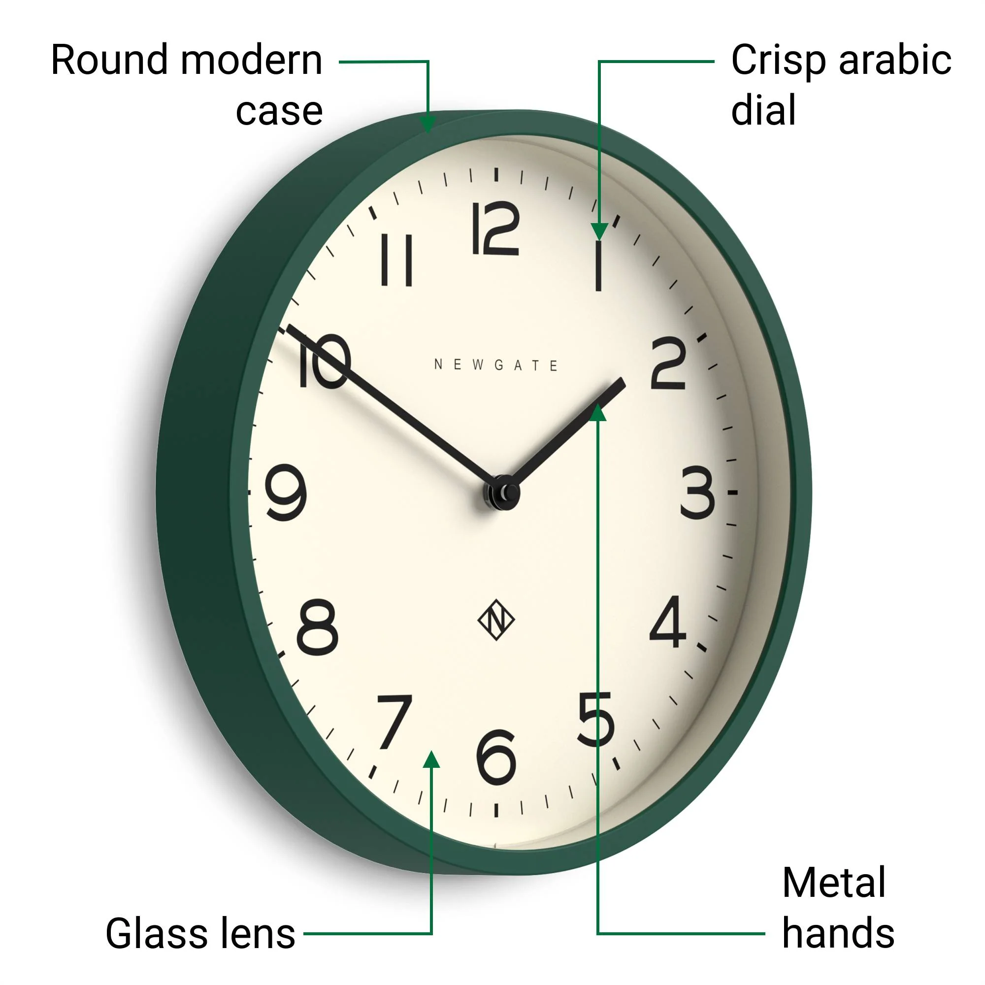 Newgate Echo Number Four wall clock in eden green - Image 6