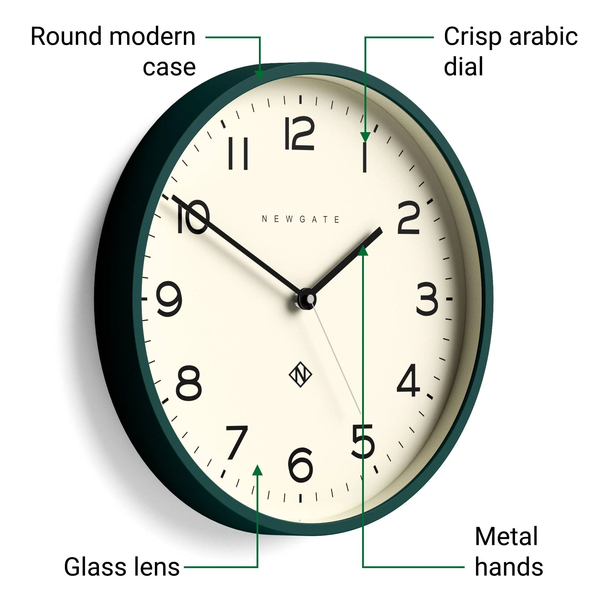 Newgate Echo Number Three wall clock in eden green - Image 6