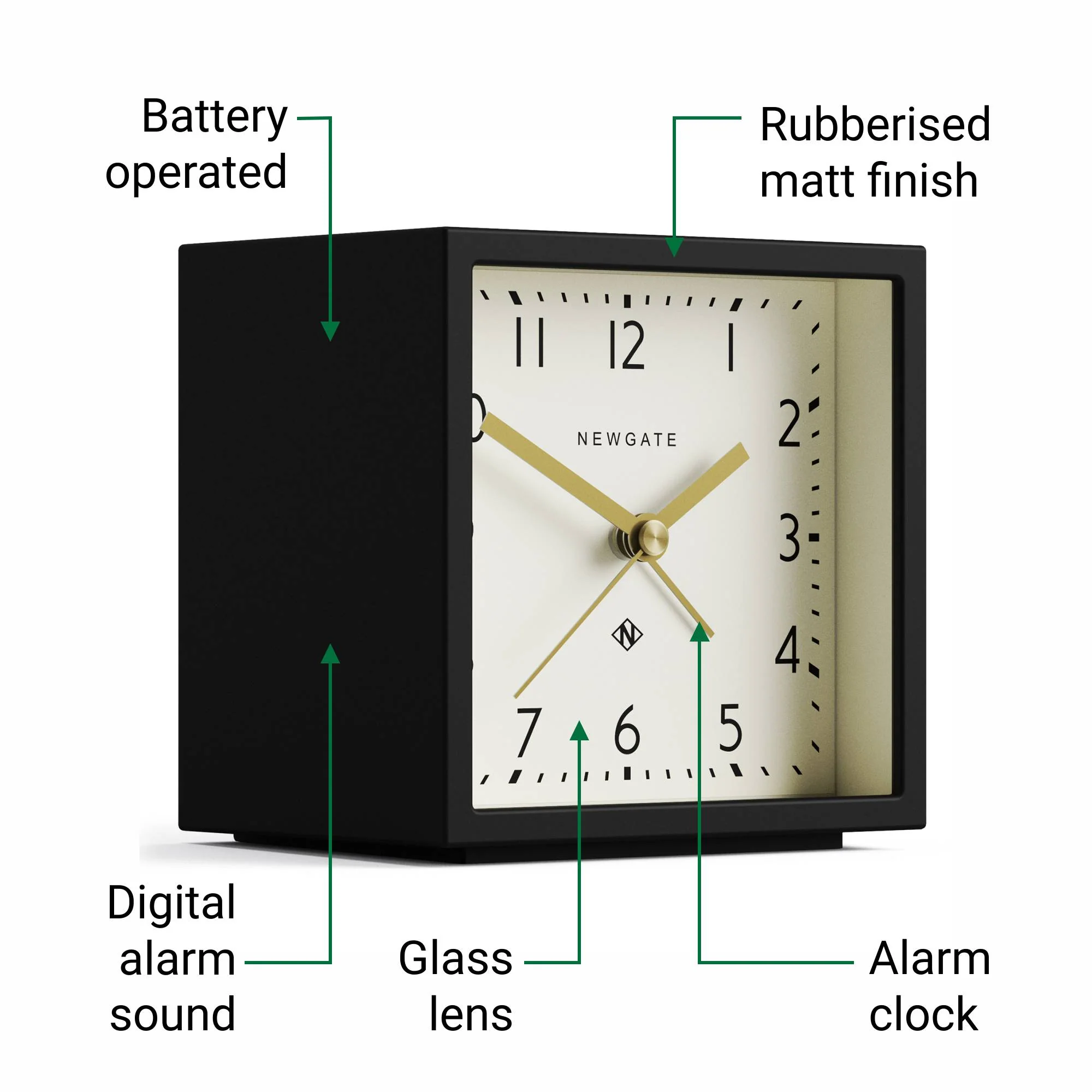 Newgate Equinox alarm clock in black - Image 6