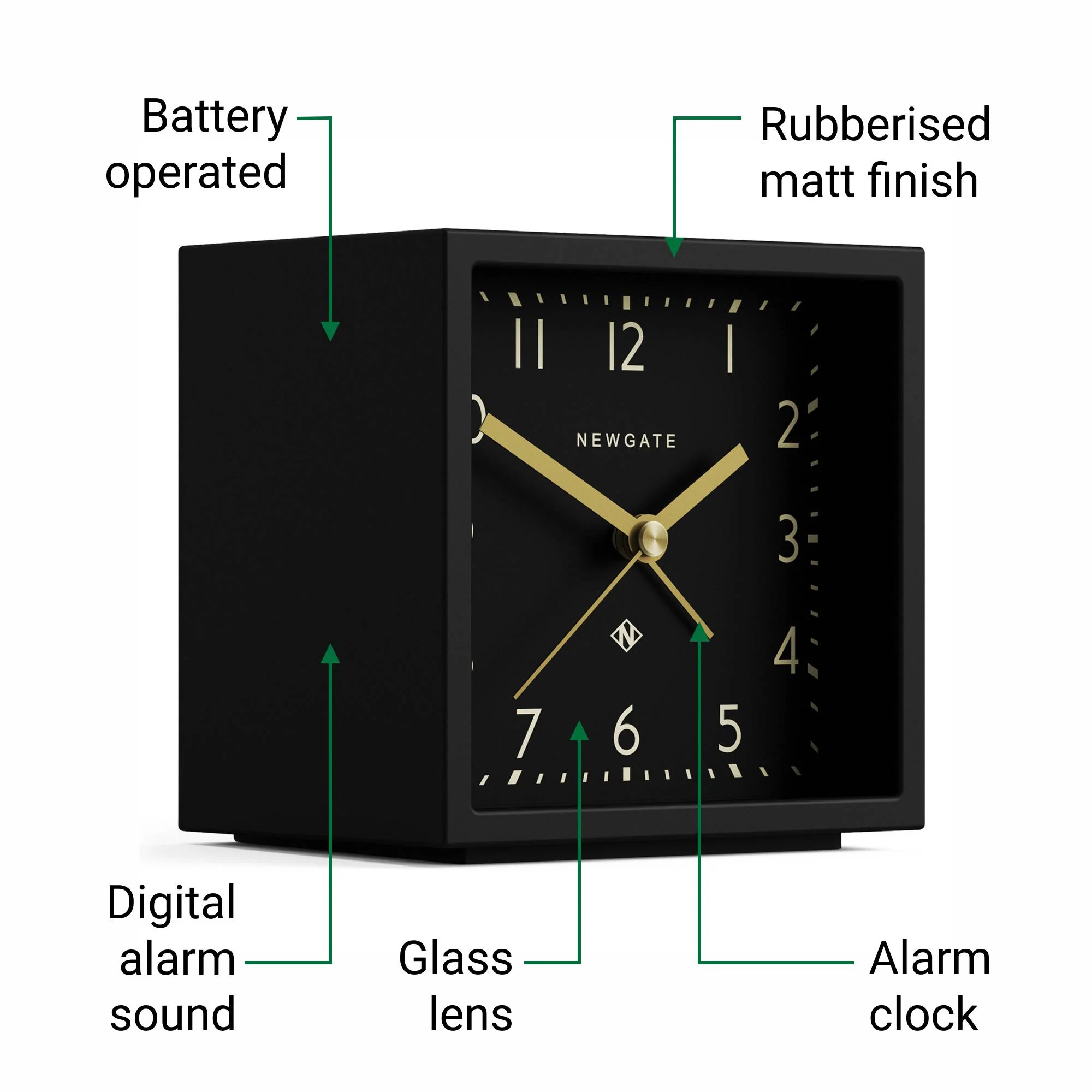 Newgate Equinox alarm clock in black - Image 6