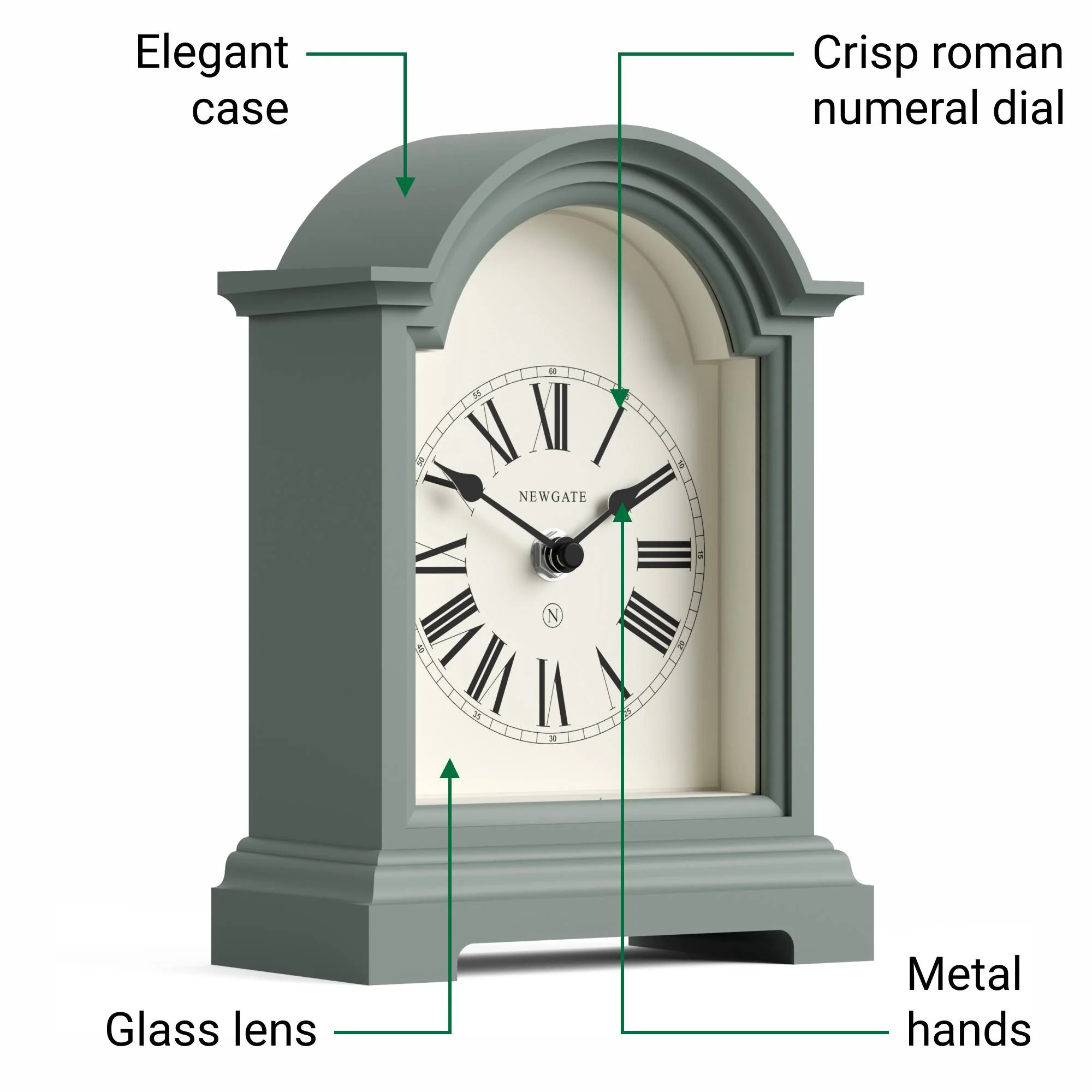 Newgate Fillmore mantel clock in asparagus green - Image 6