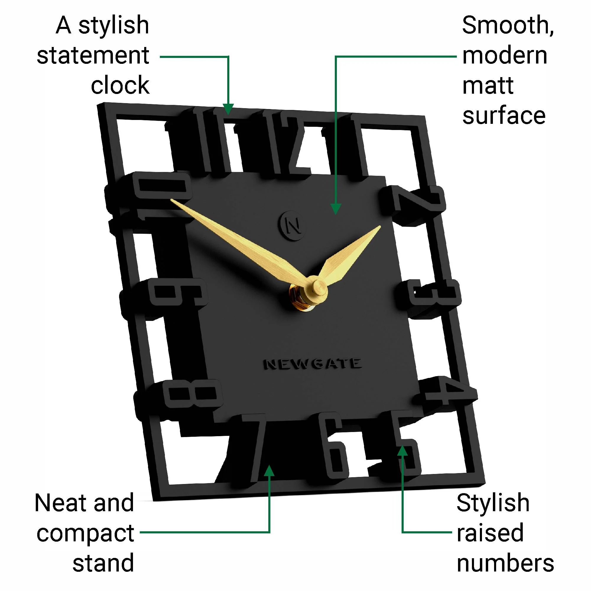 Newgate Highline mantel clock in black - Image 6