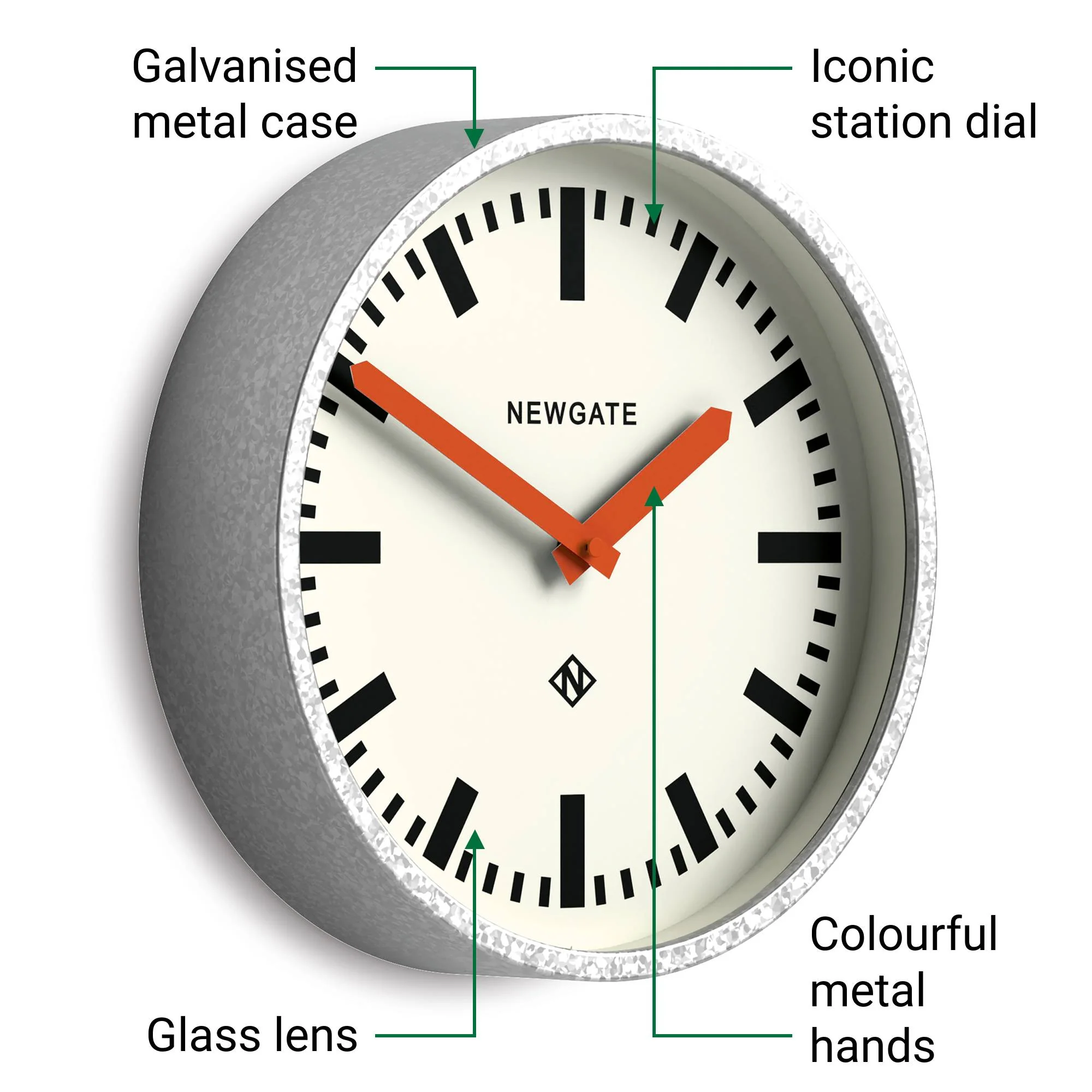 Newgate Luggage wall clock in galvanised and orange - Image 5