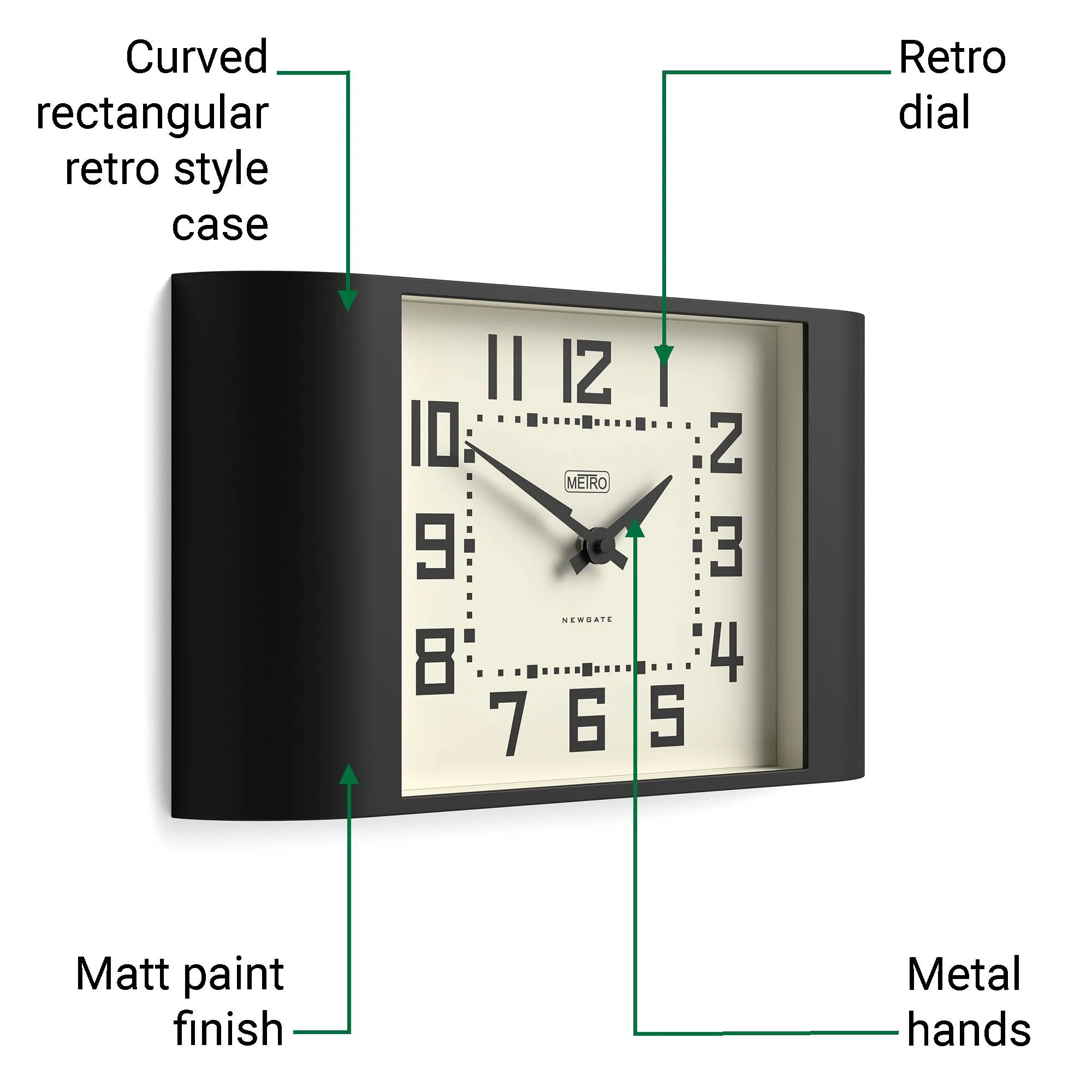 Newgate Metro wall clock in black - Image 6