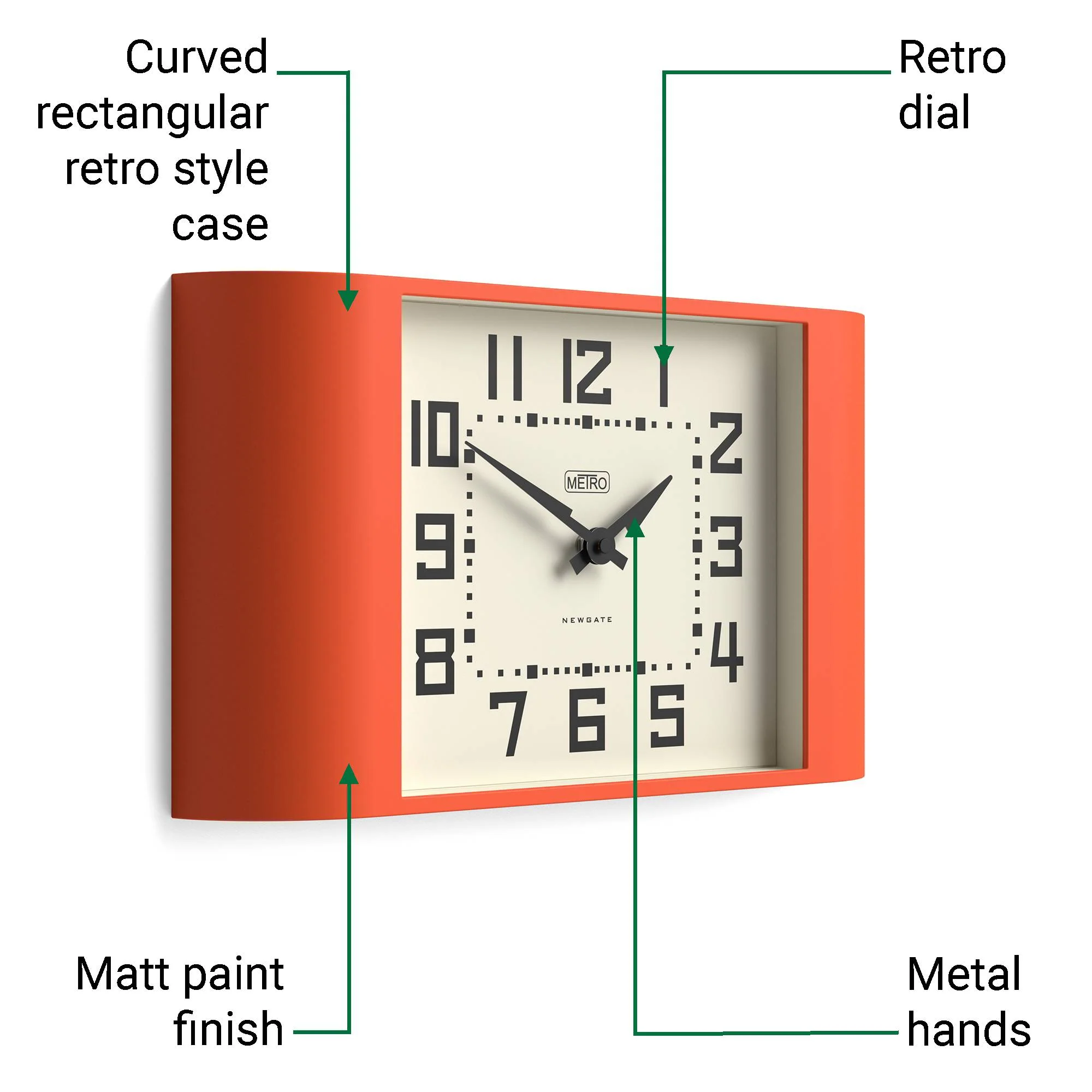 Newgate Metro wall clock in orange - Image 6