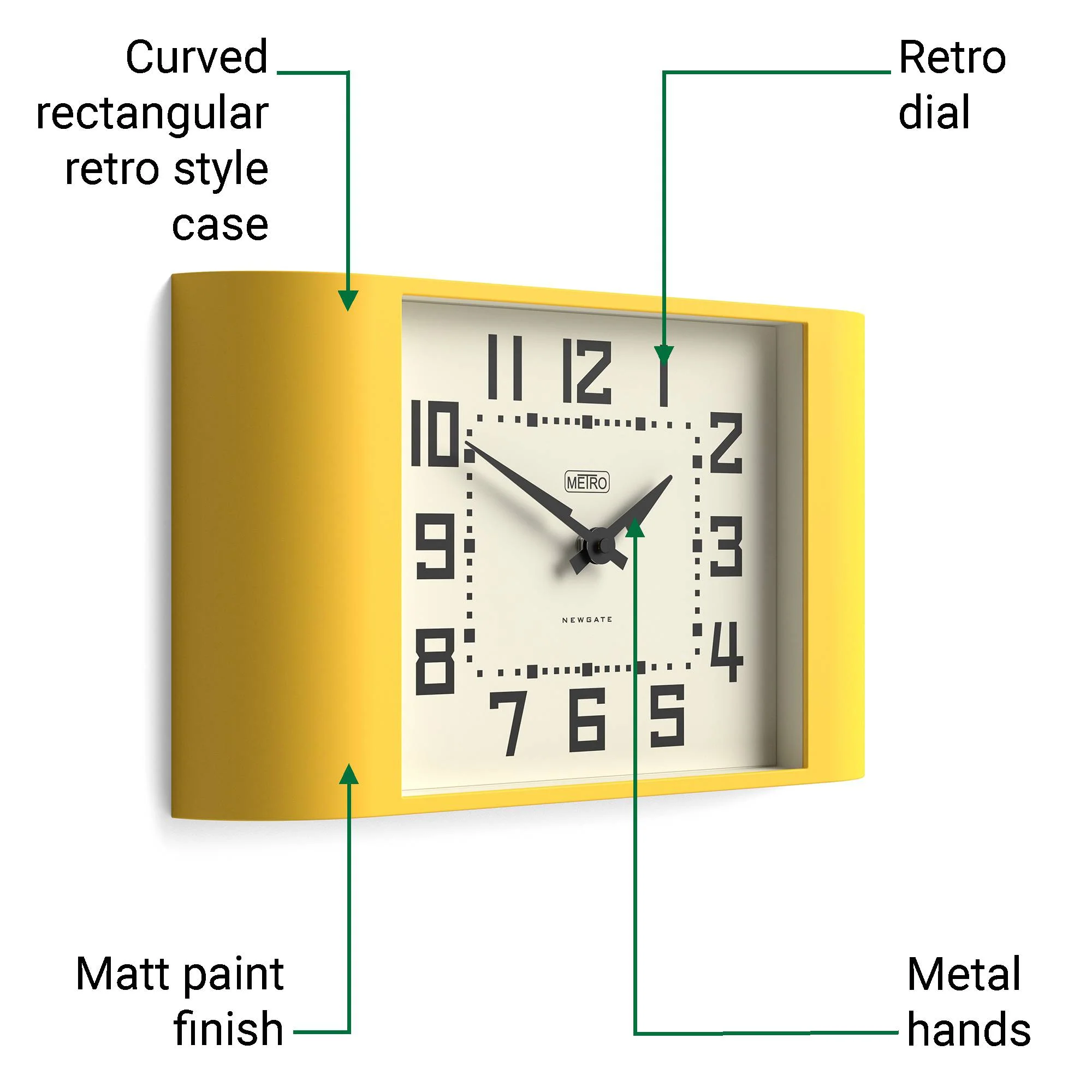 Newgate Metro wall clock in yellow - Image 6