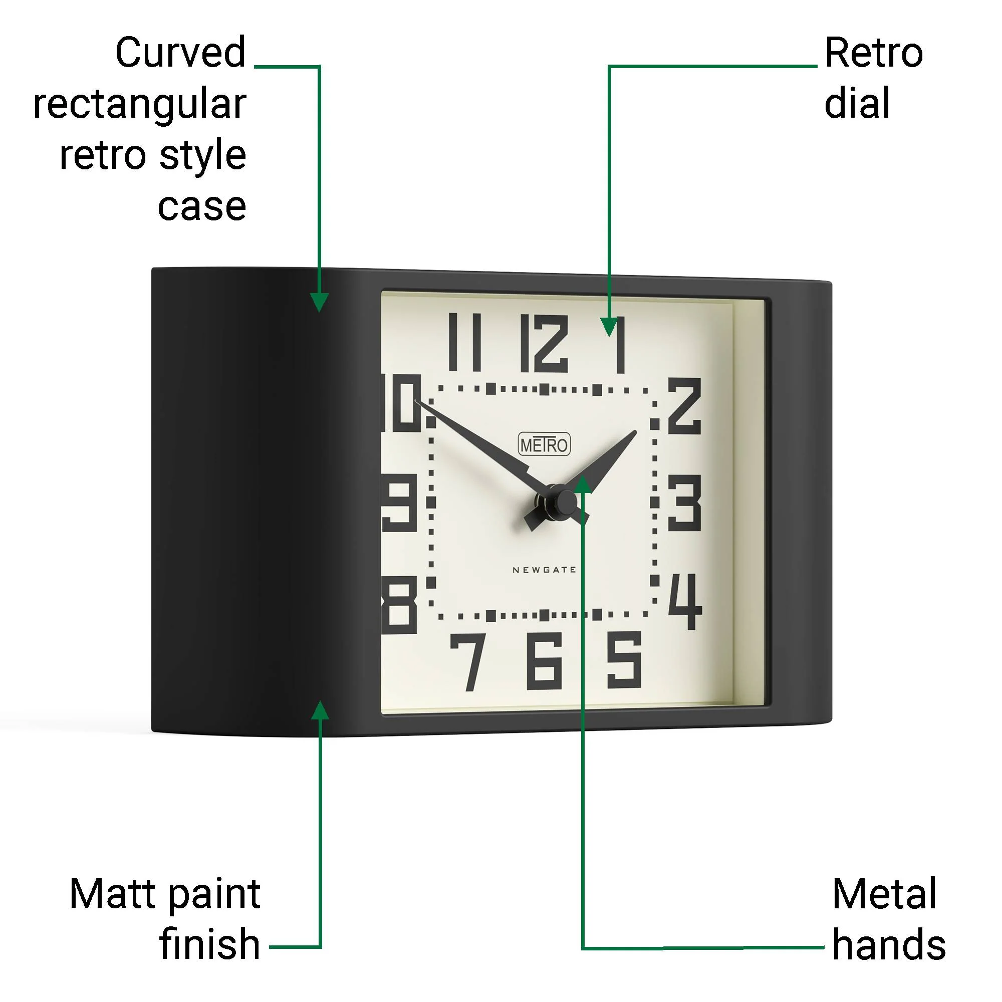 Newgate Mini Metro mantel clock in black - Image 6