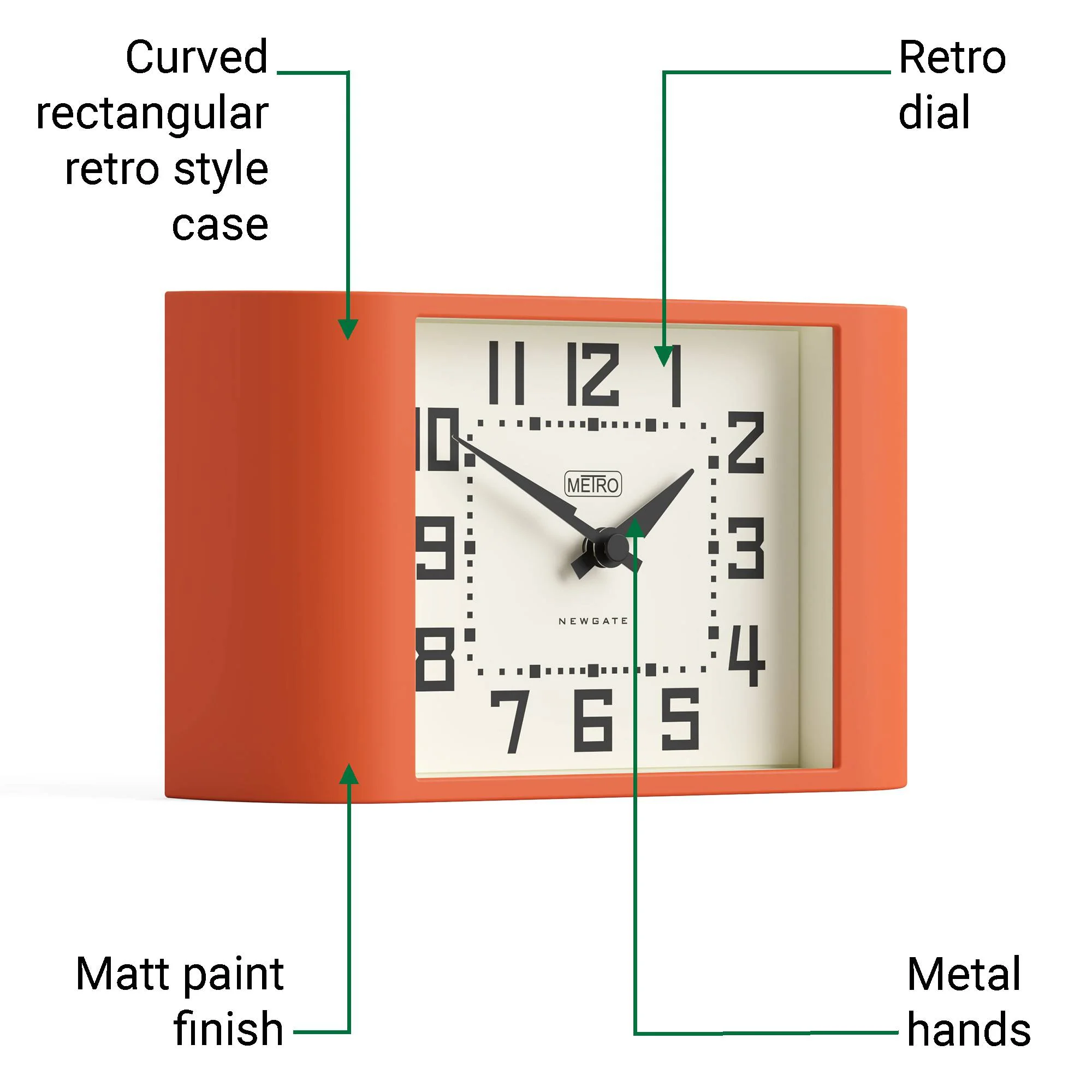 Newgate Mini Metro mantel clock in orange - Image 6