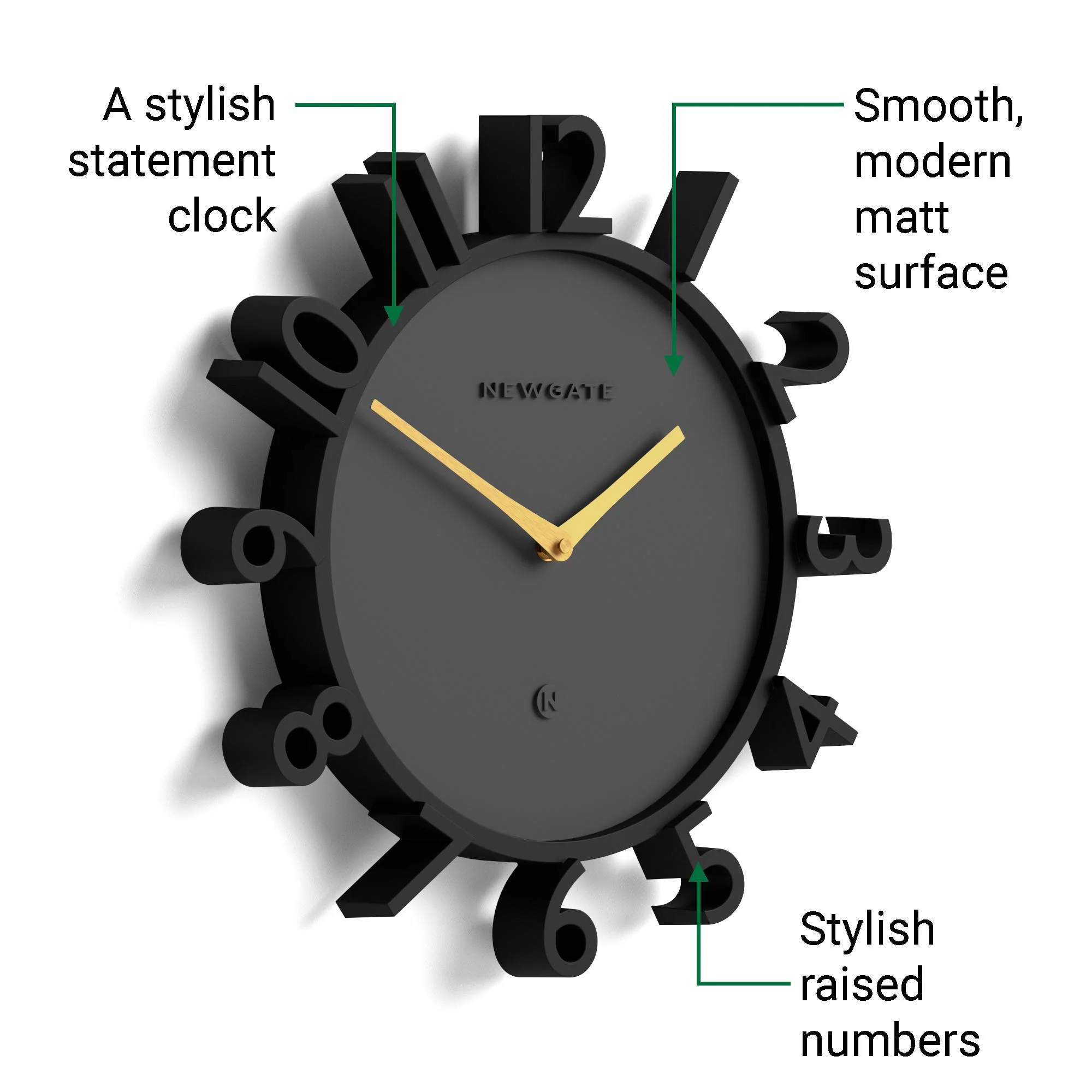Newgate Monorail wall clock in black - Image 6