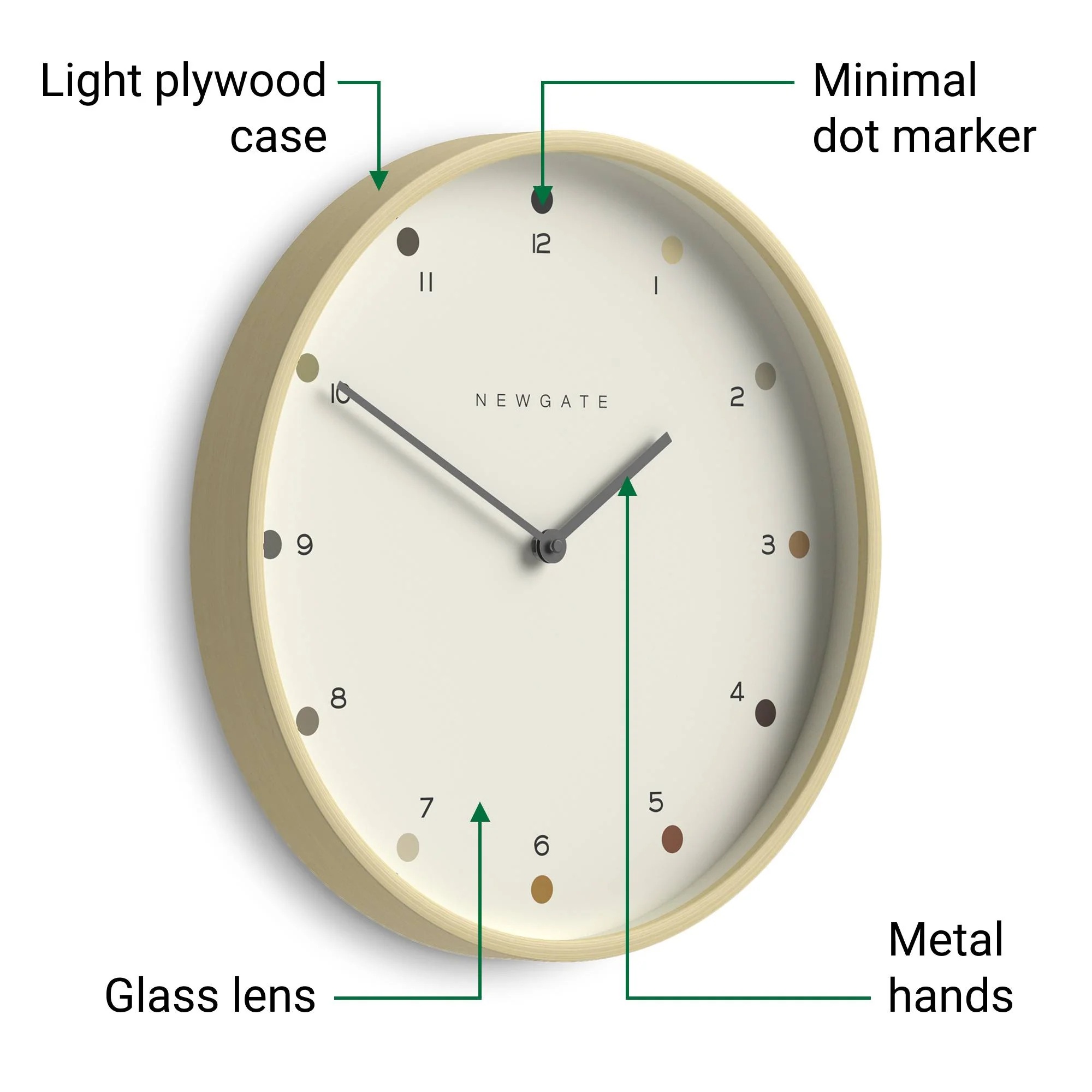 Newgate Mr Clarke dot wall clock in light plywood 40cm - Image 6