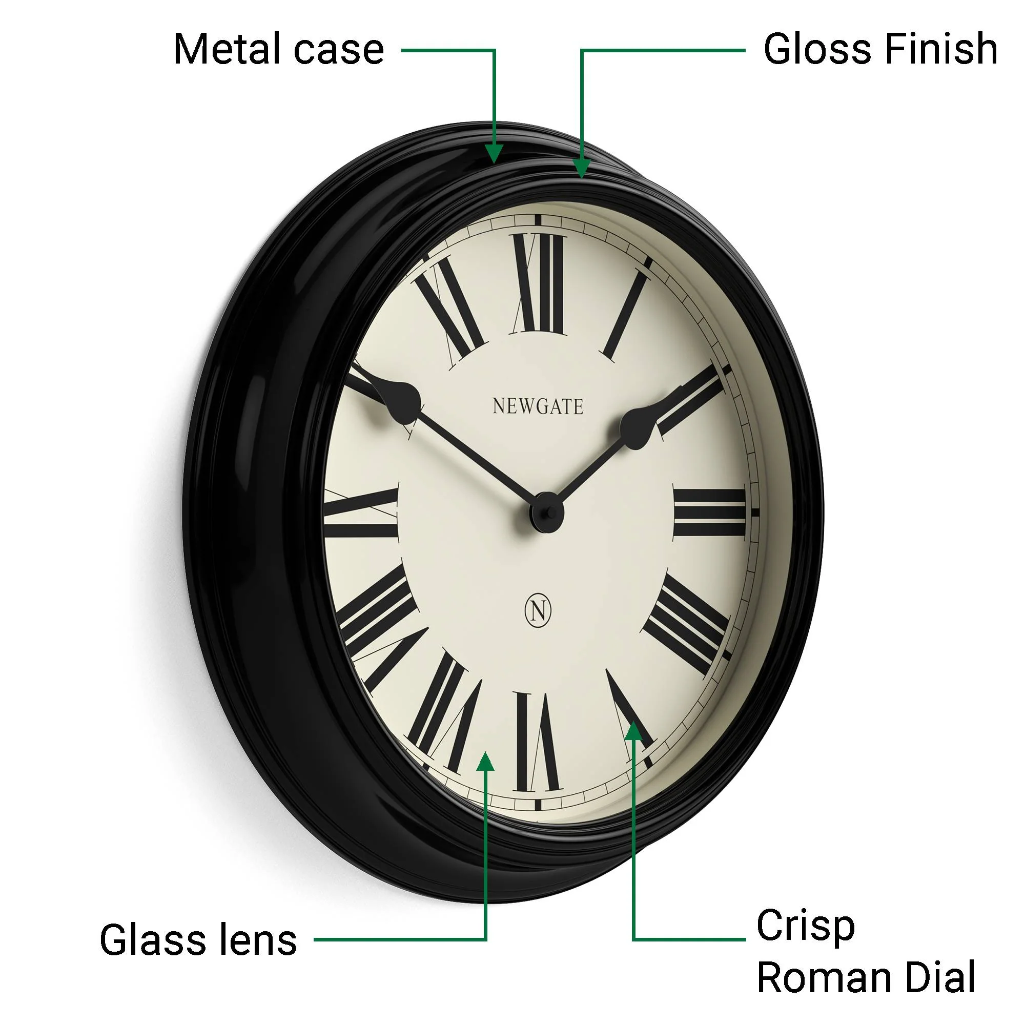 Newgate Notting Hill wall clock in gloss black - Image 6
