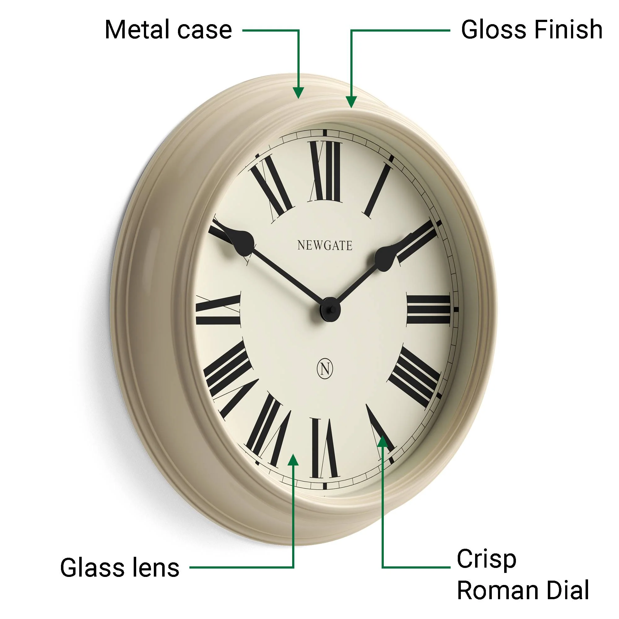 Newgate Notting Hill wall clock in gloss cream - Image 6
