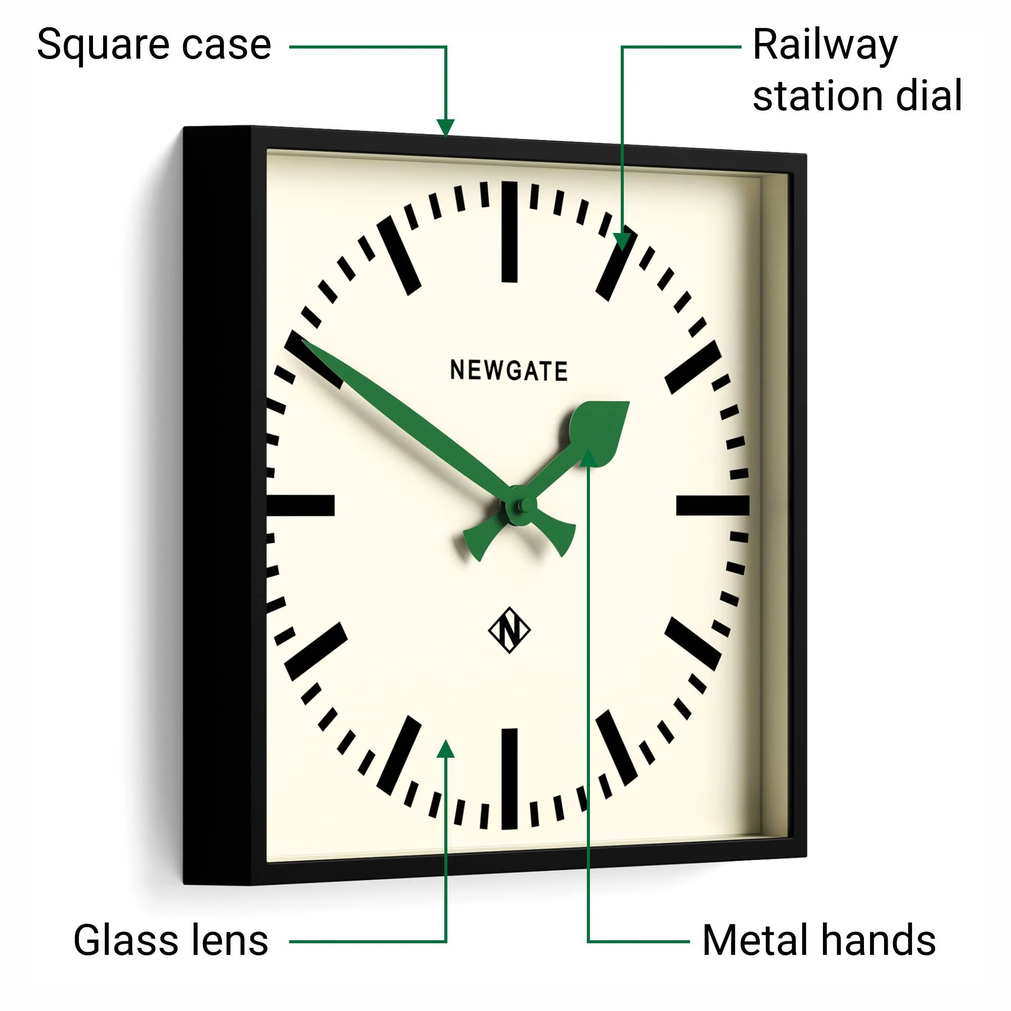 Newgate Number Five Railway wall clock in black and green - Image 6