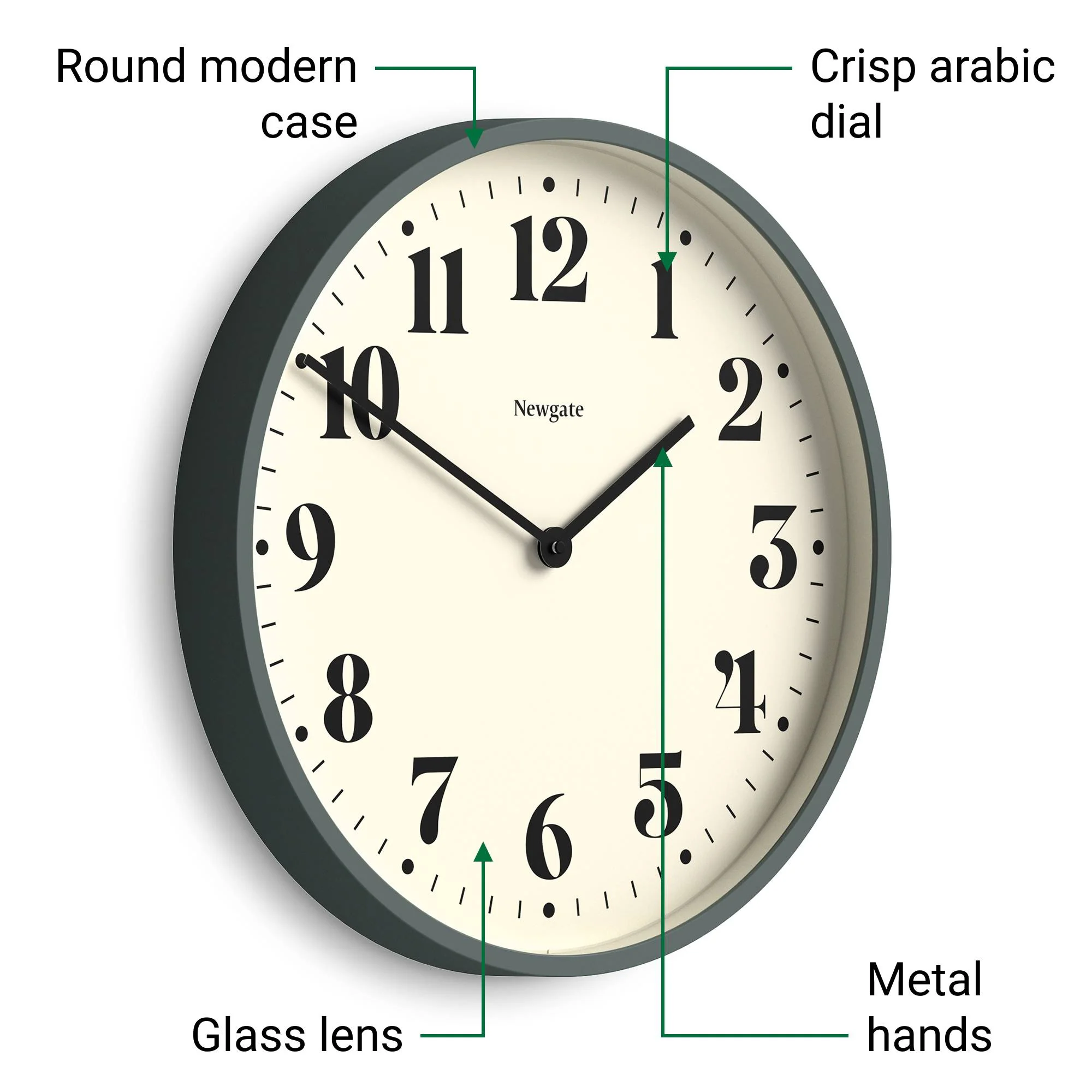 Newgate Number Two wall clock in asparagus green - Image 6
