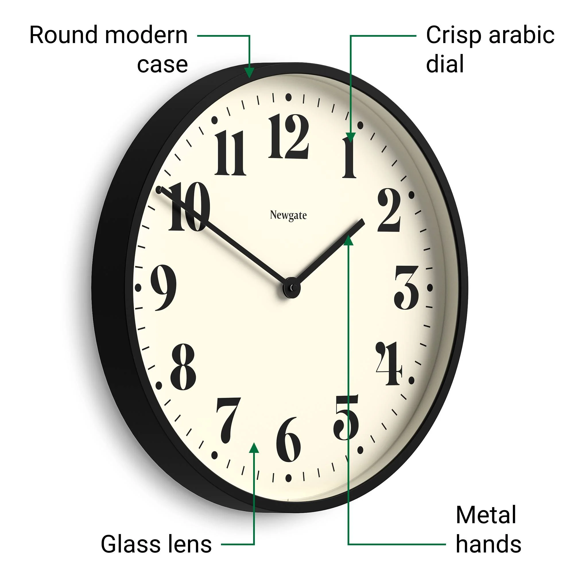 Newgate Number Two wall clock in black - Image 6