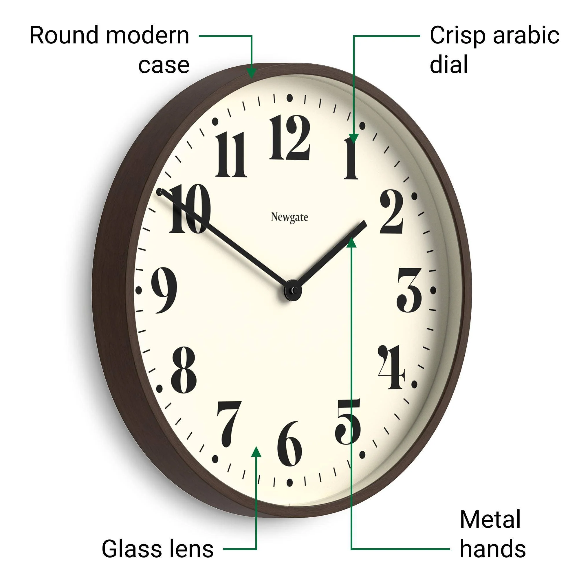 Newgate Number Two wall clock in faux dark wood - Image 6