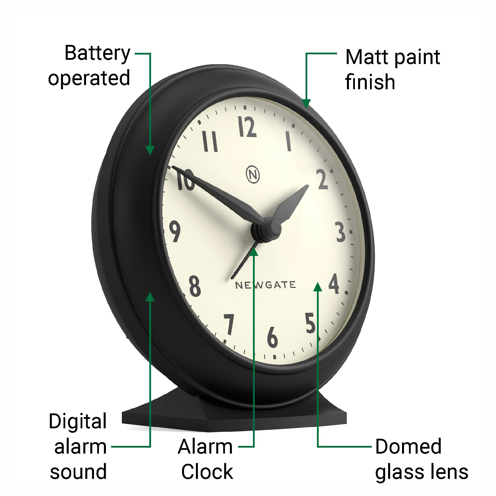 Newgate Pacific alarm clock in black - Image 6