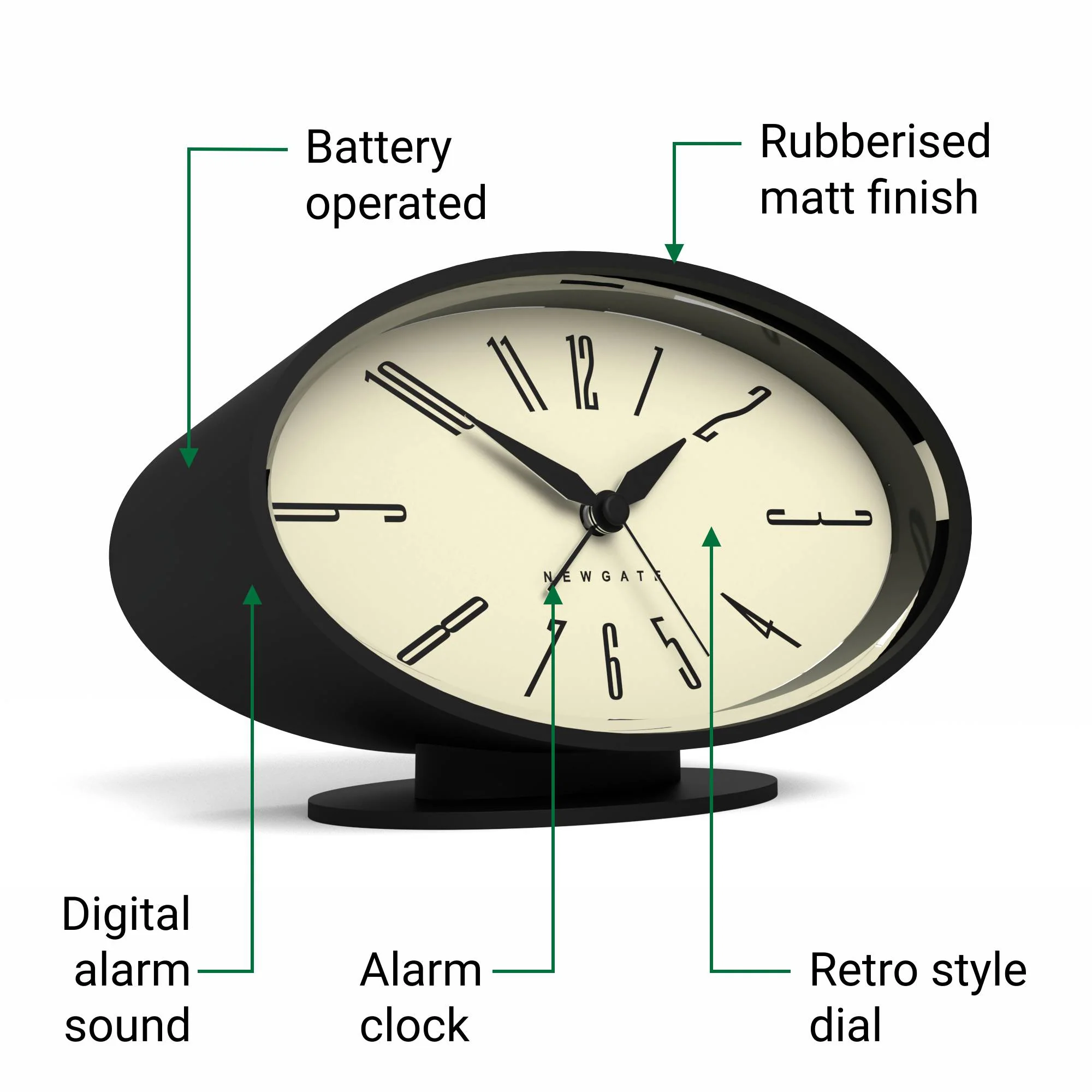 Newgate Ronnie alarm clock in black - Image 6