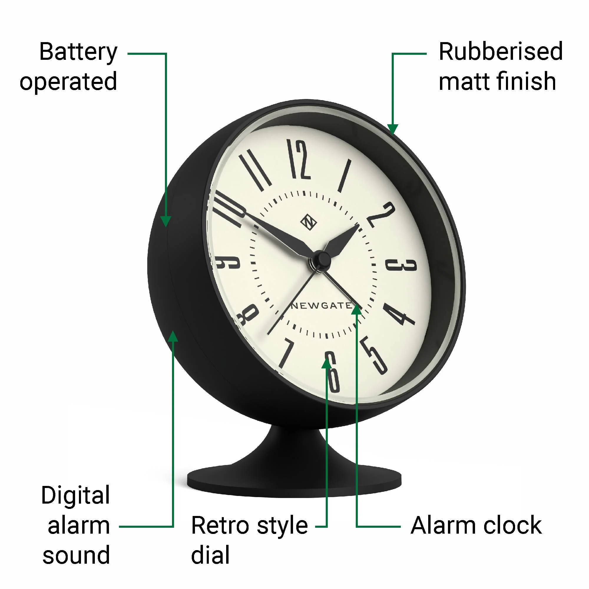 Newgate Spheric alarm clock in black - Image 6