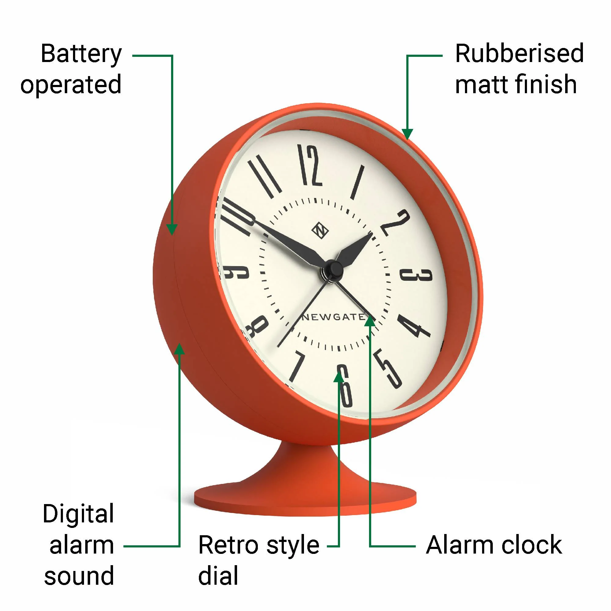 Newgate Spheric alarm clock in orange - Image 6