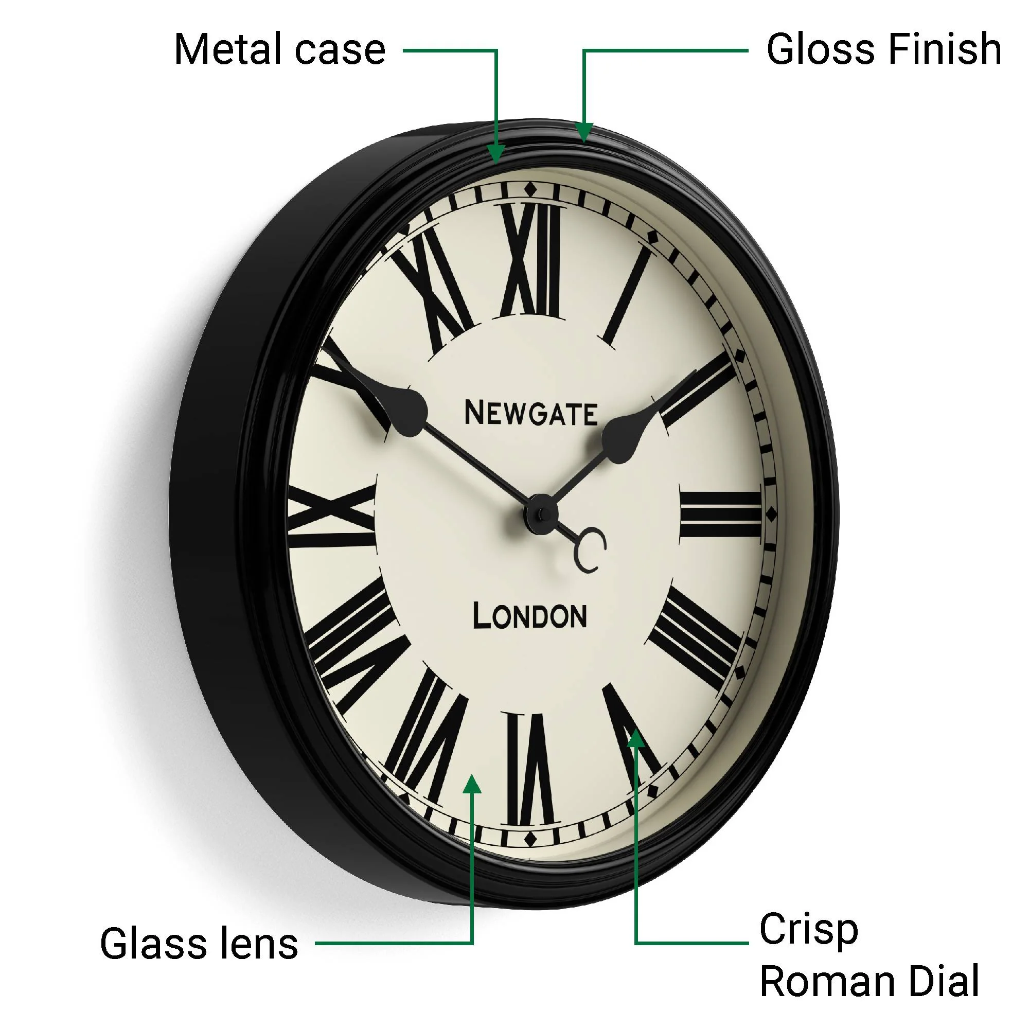 Newgate Spitalfields wall clock in gloss black - Image 6