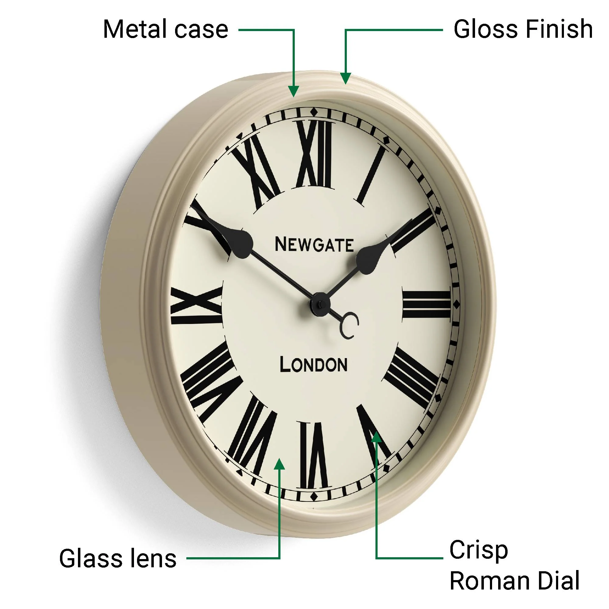 Newgate Spitalfields wall clock in gloss cream - Image 6